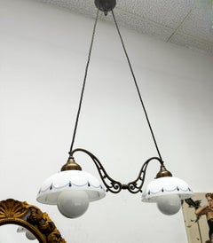 Lampada a sospensione in ottone brunito, stile cascina 2 luci a sospensione Vintage Austria