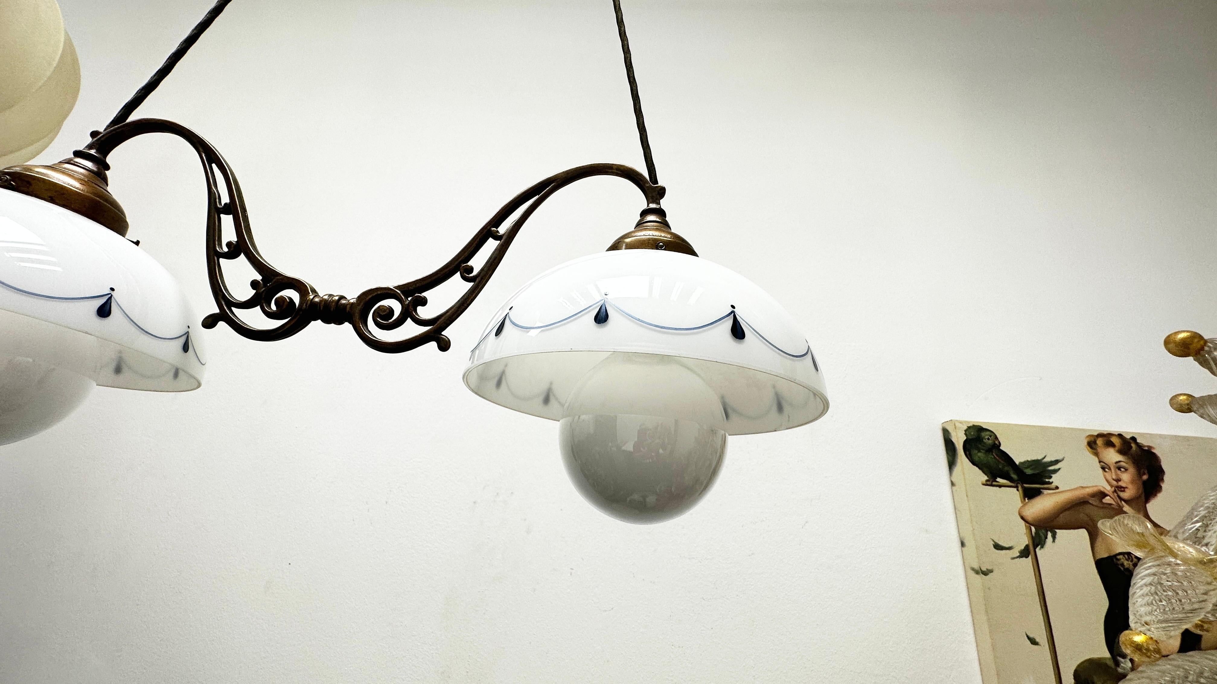 Burnished Brass Pendant Lamp, Farmhouse Style 2 Hanging Lights Vintage Austria For Sale 1