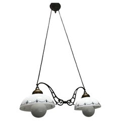Lampe à suspension en laiton bruni, style ferme, 2 lampes suspendues vintage Autriche