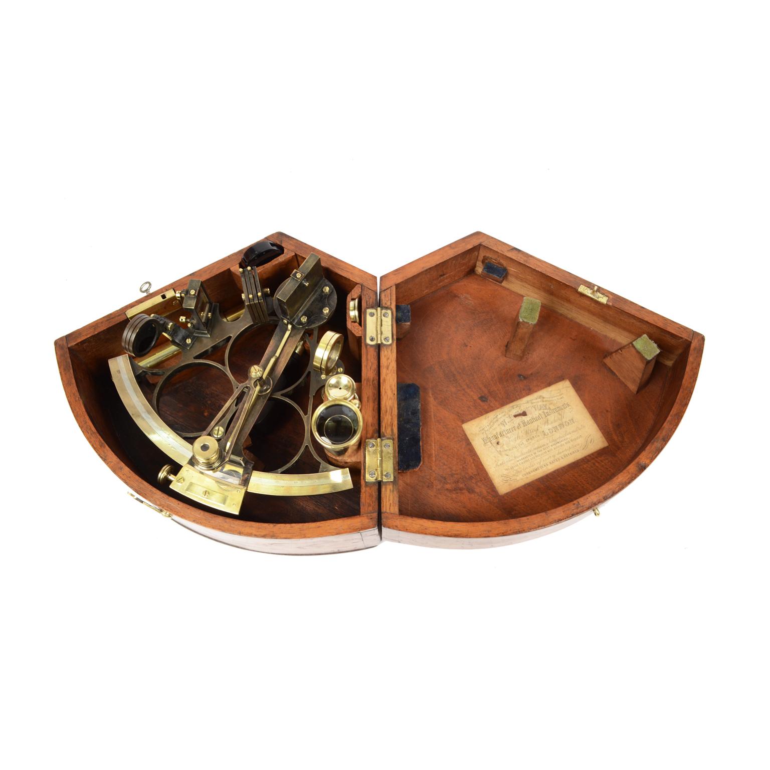 British Burnished Brass Sextant Made in the Second Half of the 19th Century