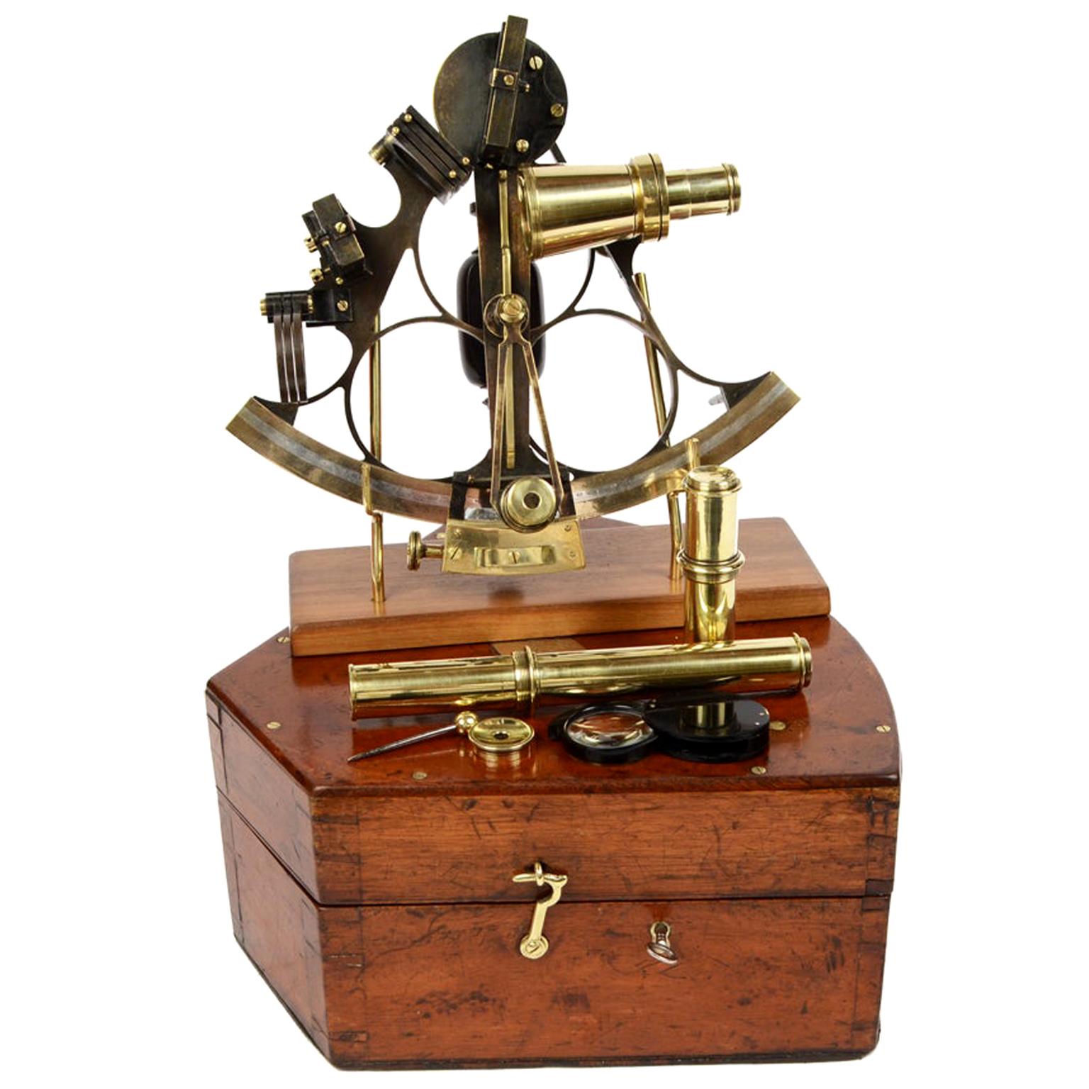 Burnished Brass Sextant Made in the Second Half of the 19th Century
