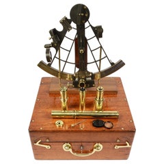 Used Burnished Brass Sextant Made in the Second Half of the 19th Century