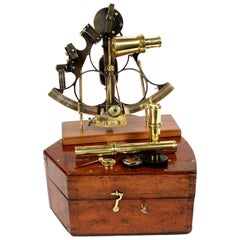 Antique Burnished Brass Sextant Made in the Second Half of the 19th Century