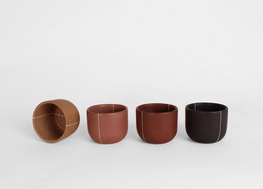 Organic Modern Burnished Clay Cups, Espresso Size, Set of 4