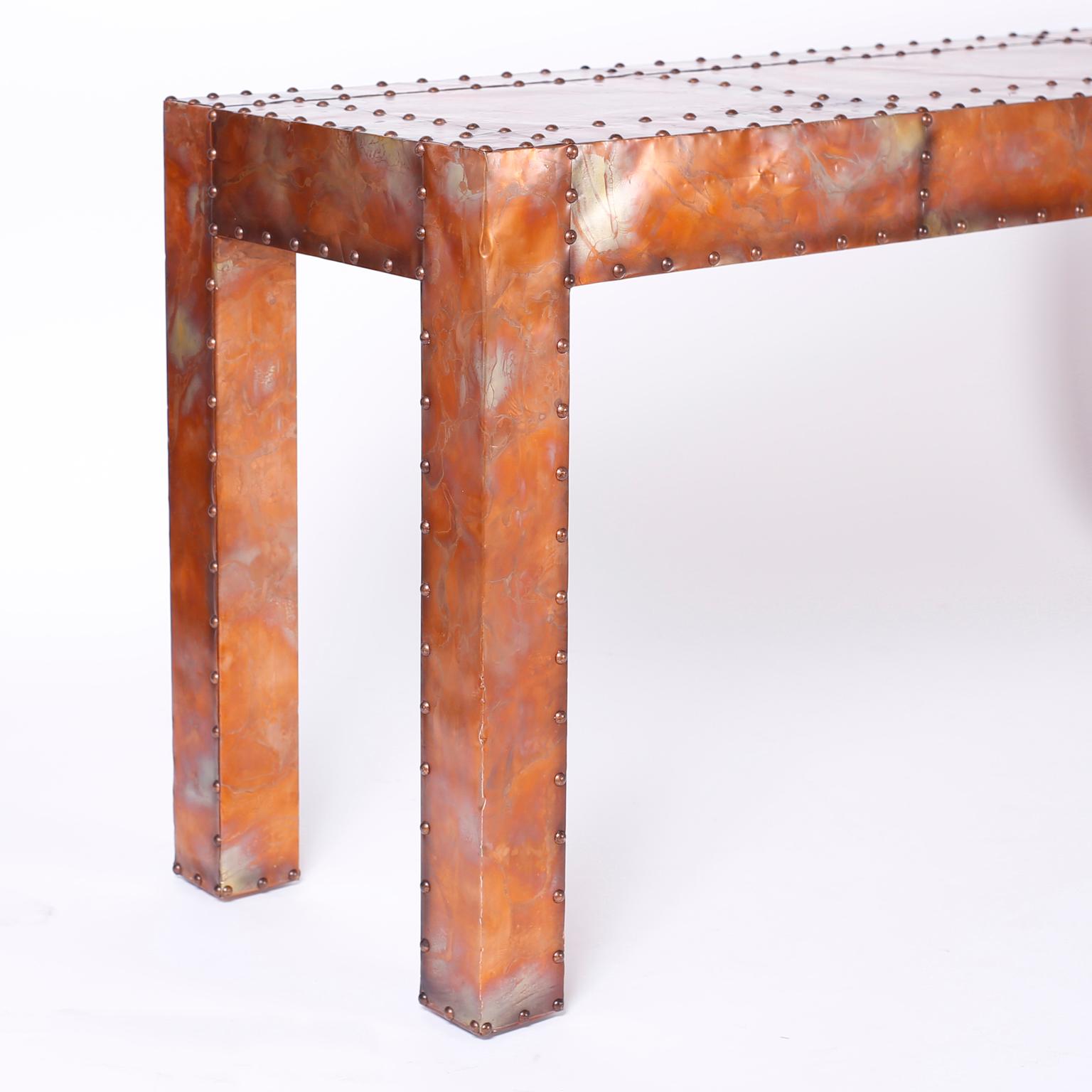 burnished copper side table