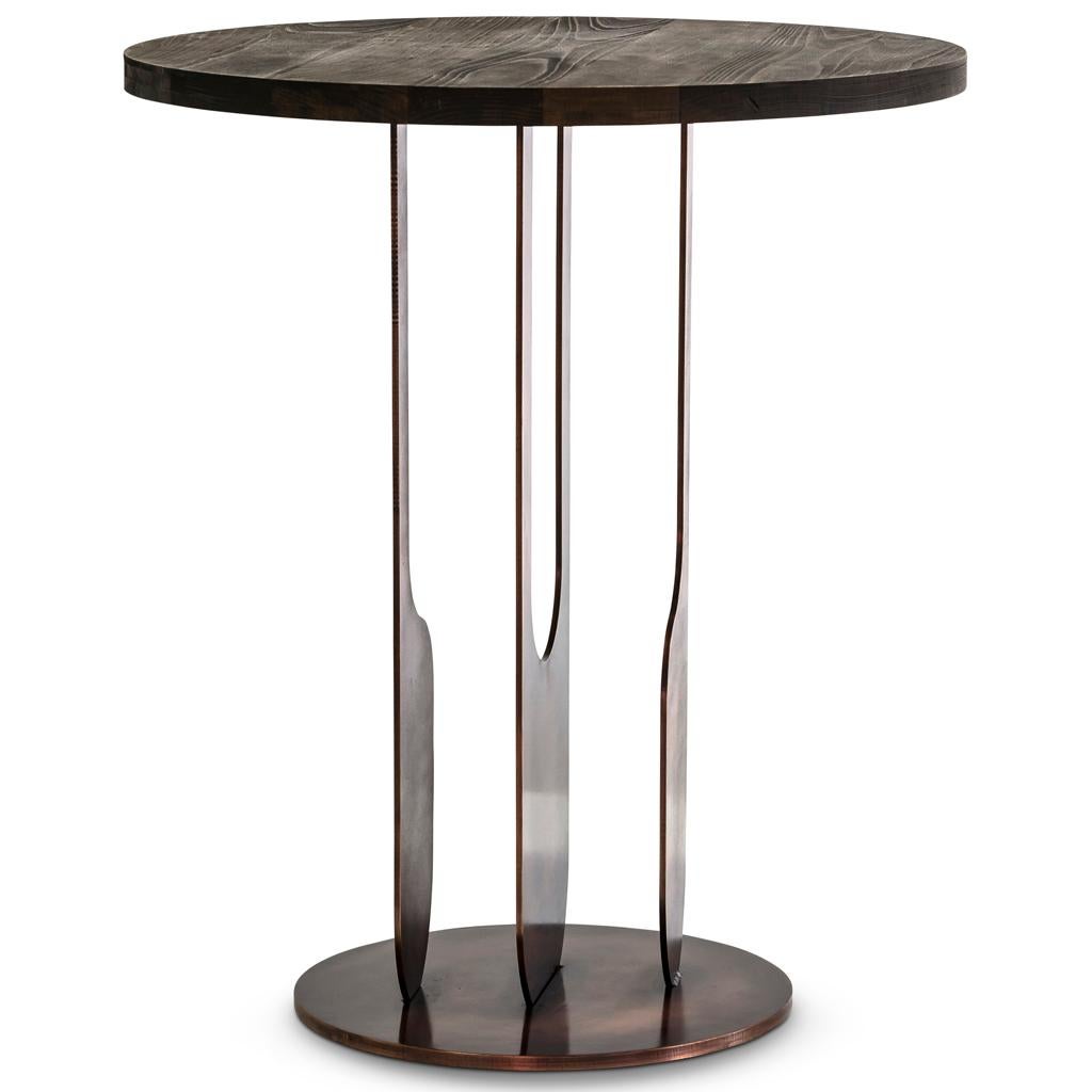 Modern Burnished Copper & Oak Timber Side Table by Egg Designs For Sale