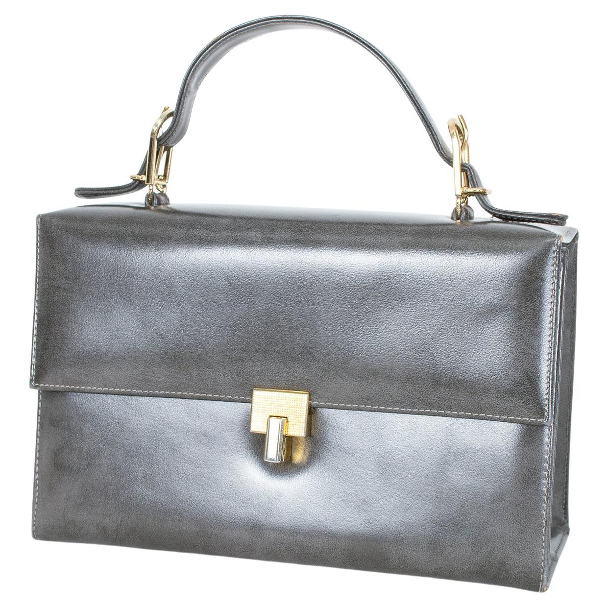 Burnished Gray and Gold Accordion File Box Purse with Buckle Top Handle,  1950s For Sale at 1stDibs