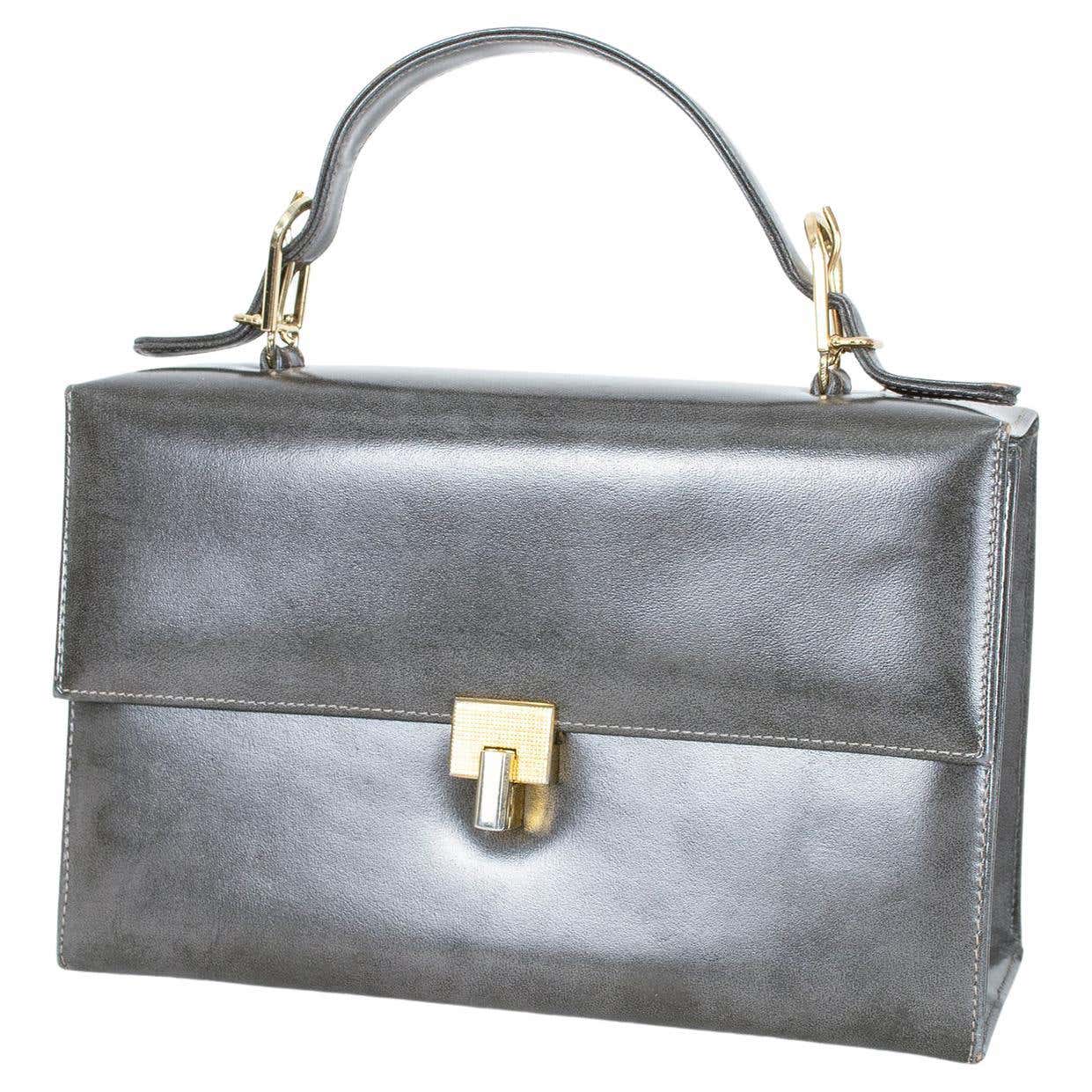 Burnished Gray and Gold Accordion File Box Purse with Buckle Top Handle ...
