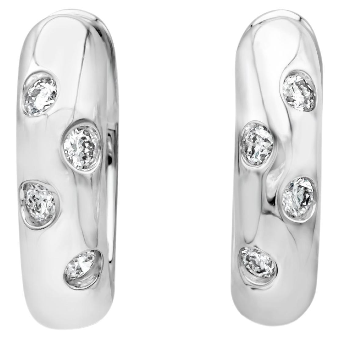 Burnished Huggies with 0.13 Carat Diamond Hoop Fashion Earrings For Sale