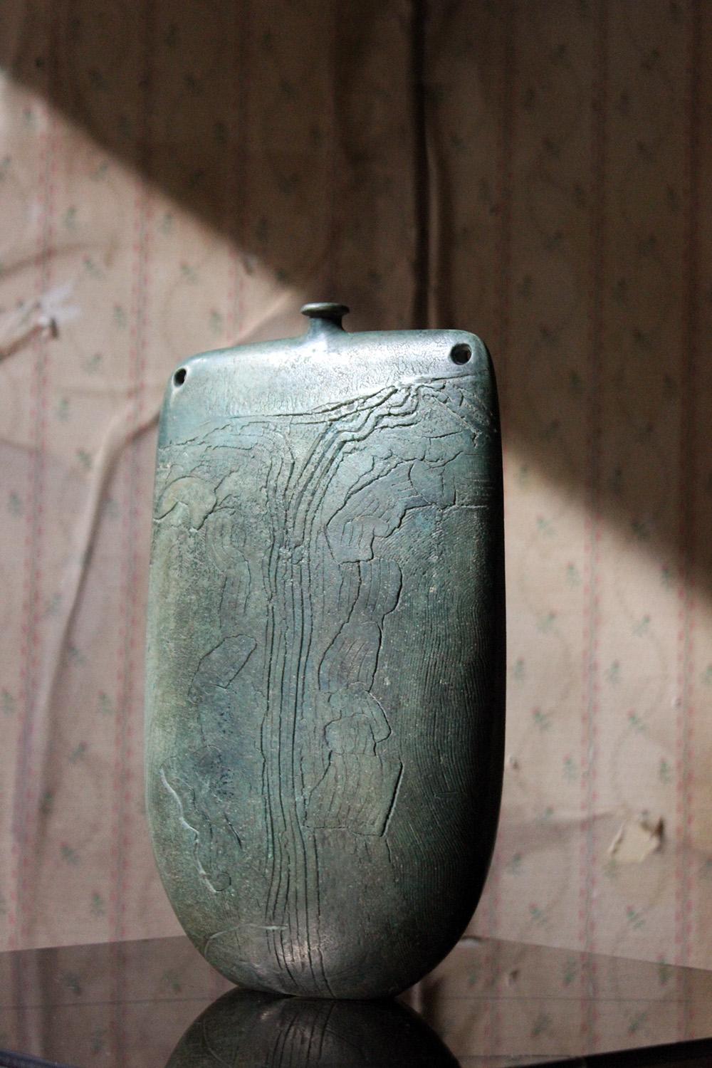Burnished Jade Green Bottle Vase by Peter Hayes, circa 1984 11