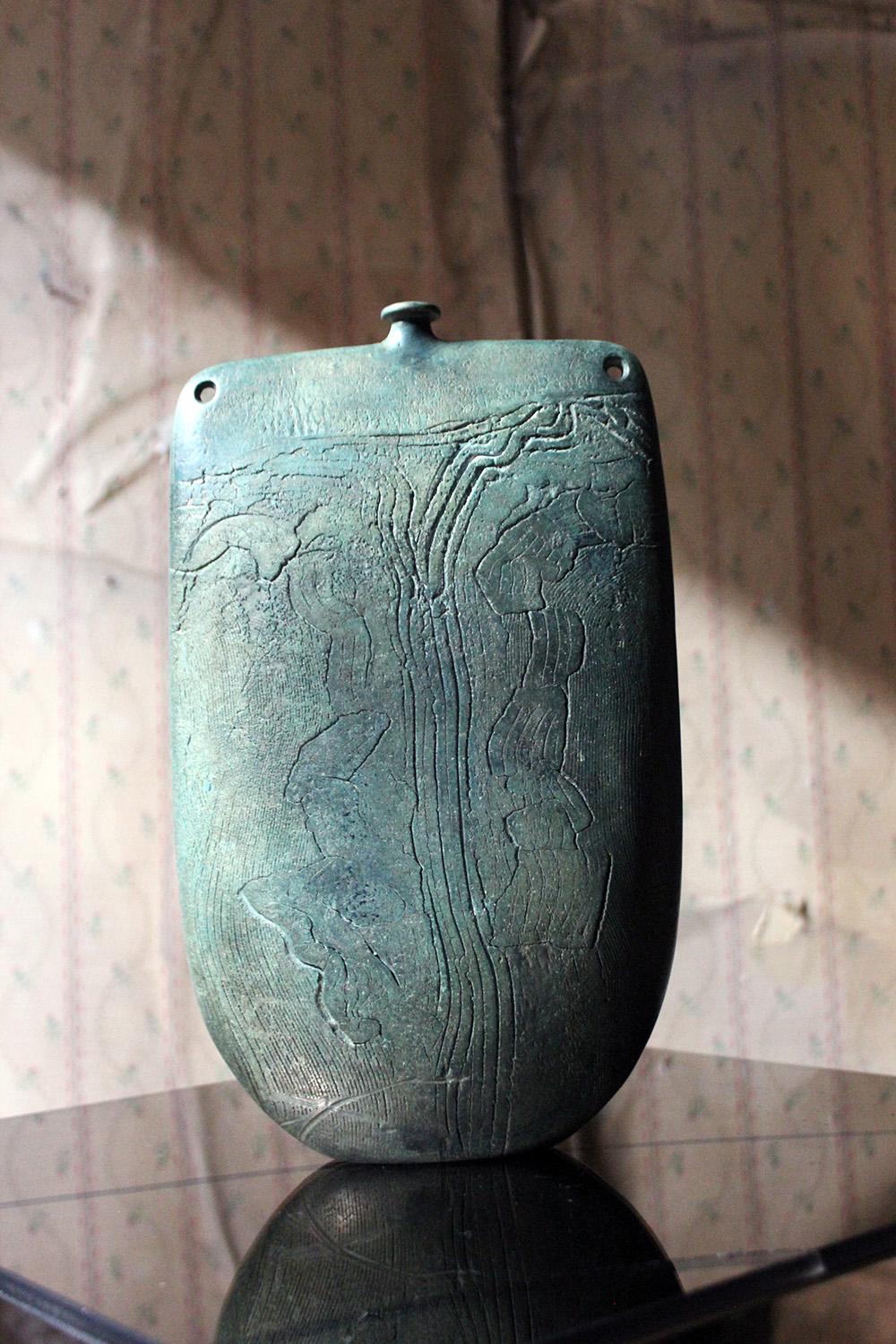 Burnished Jade Green Bottle Vase by Peter Hayes, circa 1984 12