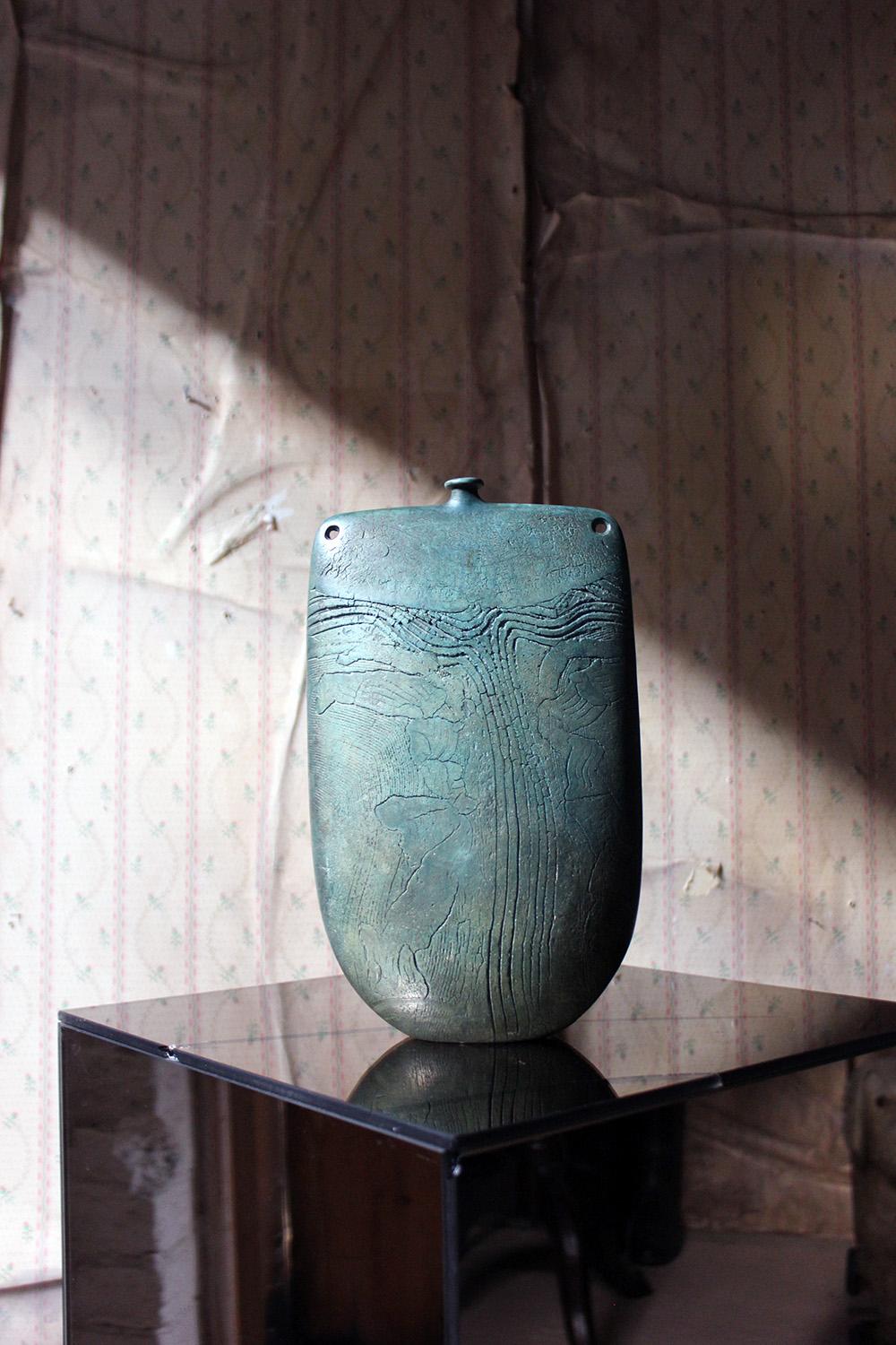 Burnished Jade Green Bottle Vase by Peter Hayes, circa 1984 13