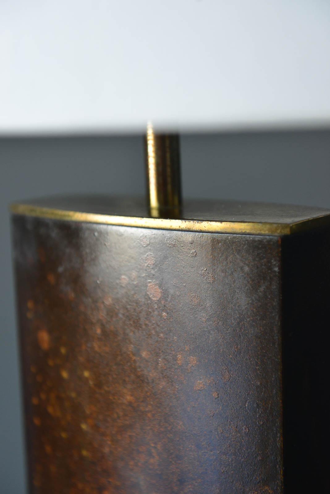 Late 20th Century Burnished Leather and Brass Oval Table Lamp, circa 1970 For Sale