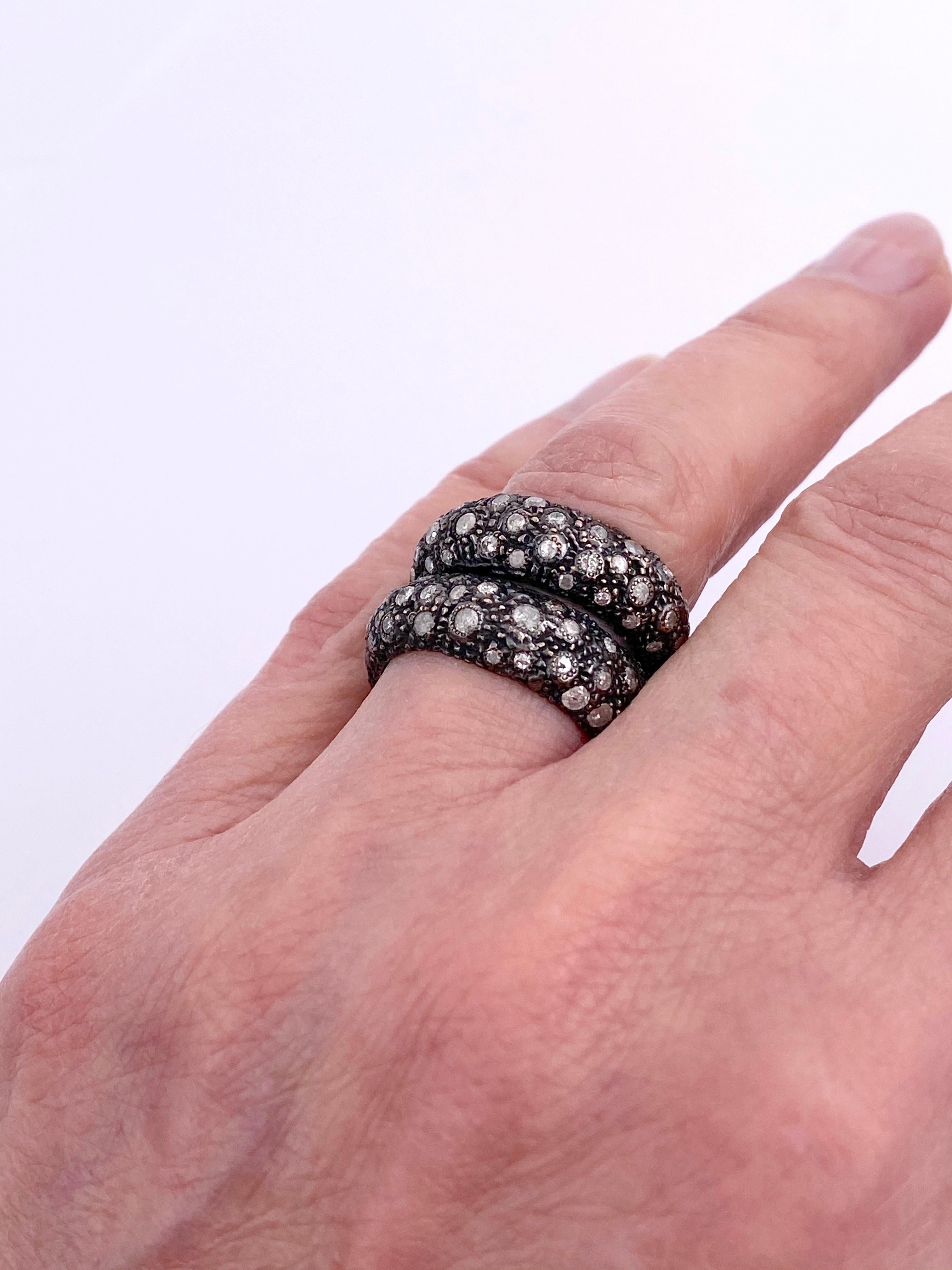 Contemporary 18 karats Rose Gold Black Rhodium and  2.25 karat Grey Diamonds Rock Cocktail Design Ring
This ring is totally handcrafted in pure rose black rhodium gold and embellished with nice 2.25 karat grey diamonds. 
All sizes available in three