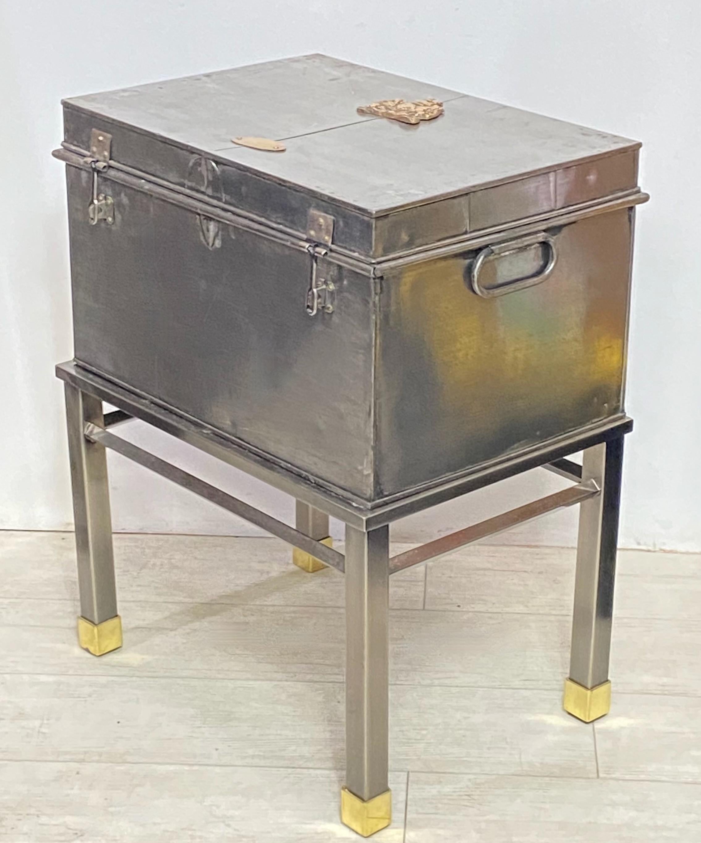 Burnished Steel and Brass Box on Stand, England 19th Century For Sale 6