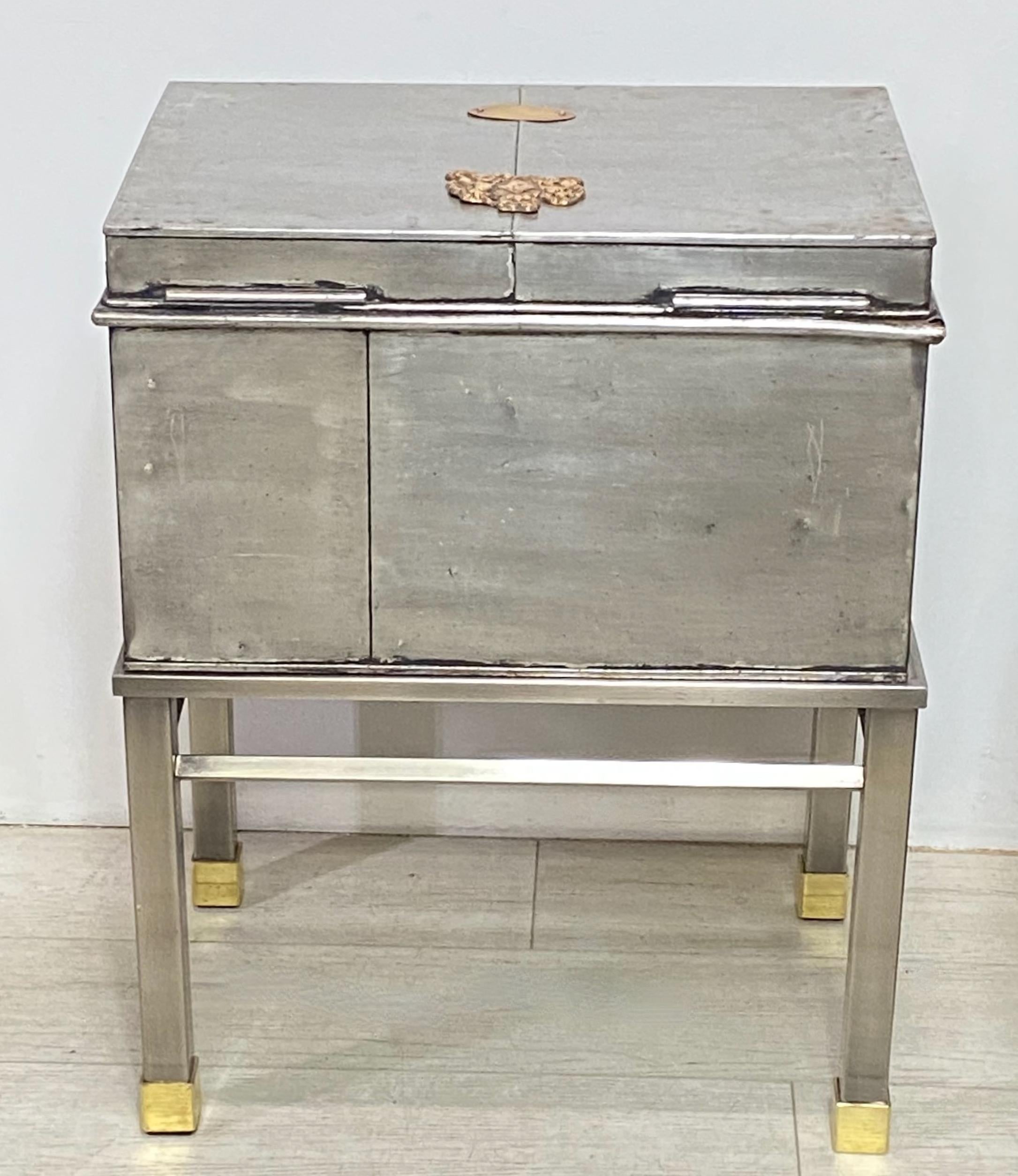 Burnished Steel and Brass Box on Stand, England 19th Century For Sale 7