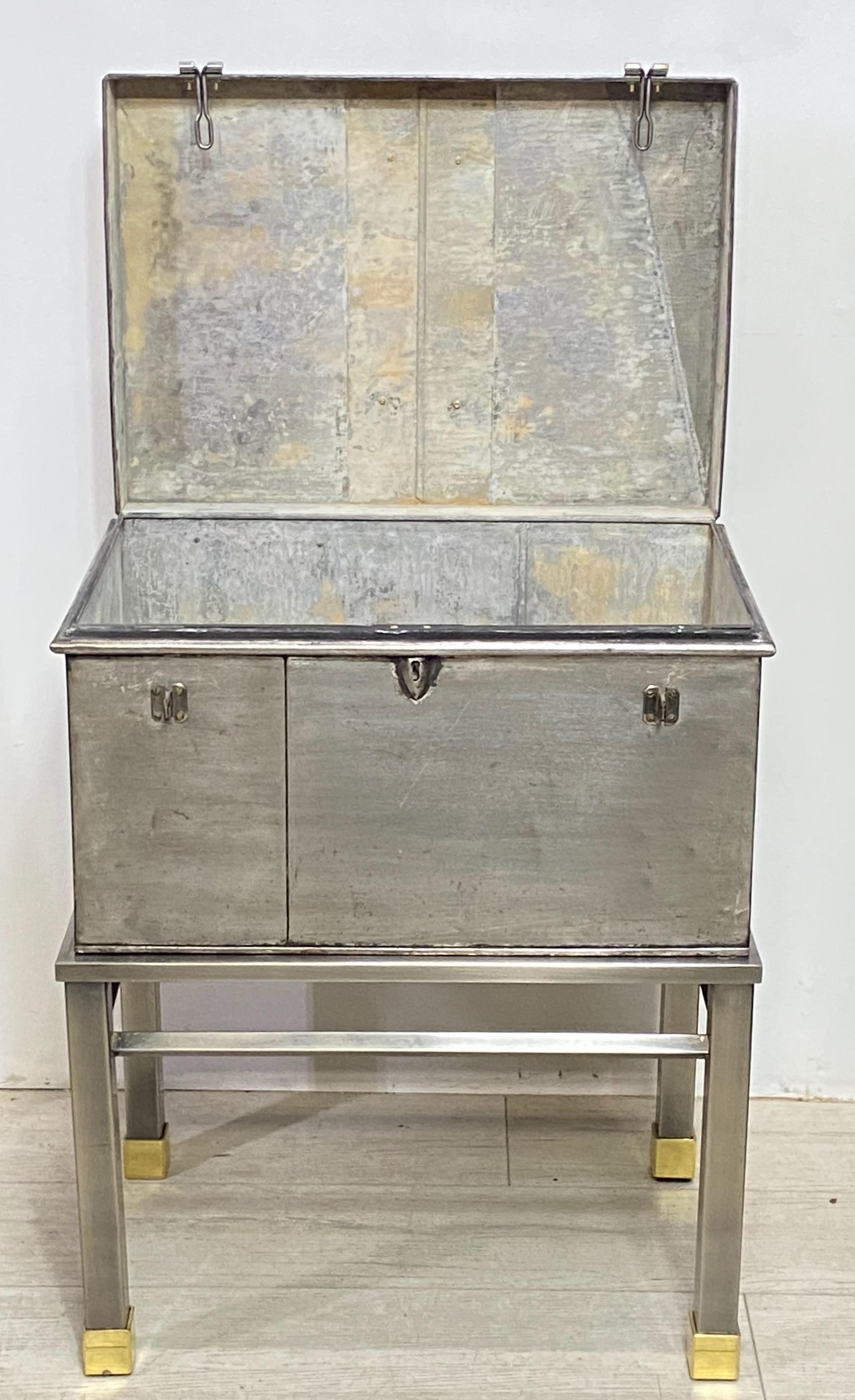 Burnished Steel and Brass Box on Stand, England 19th Century For Sale 4