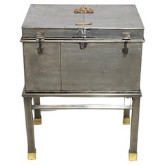 Antique Burnished Steel and Brass Box on Stand, England 19th Century