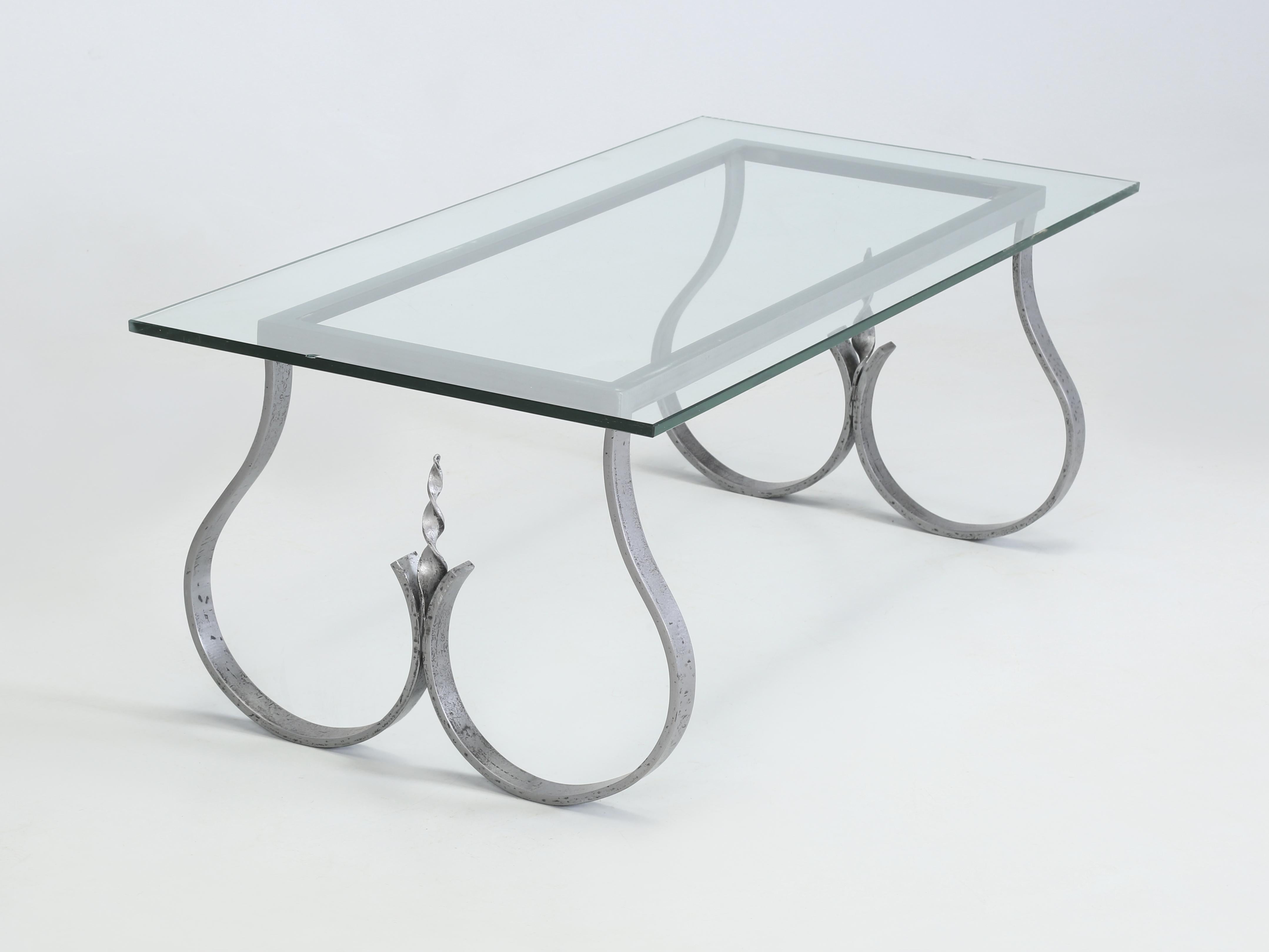 Industrial Burnished Steel and Glass Coffee Table from the 1960's  For Sale
