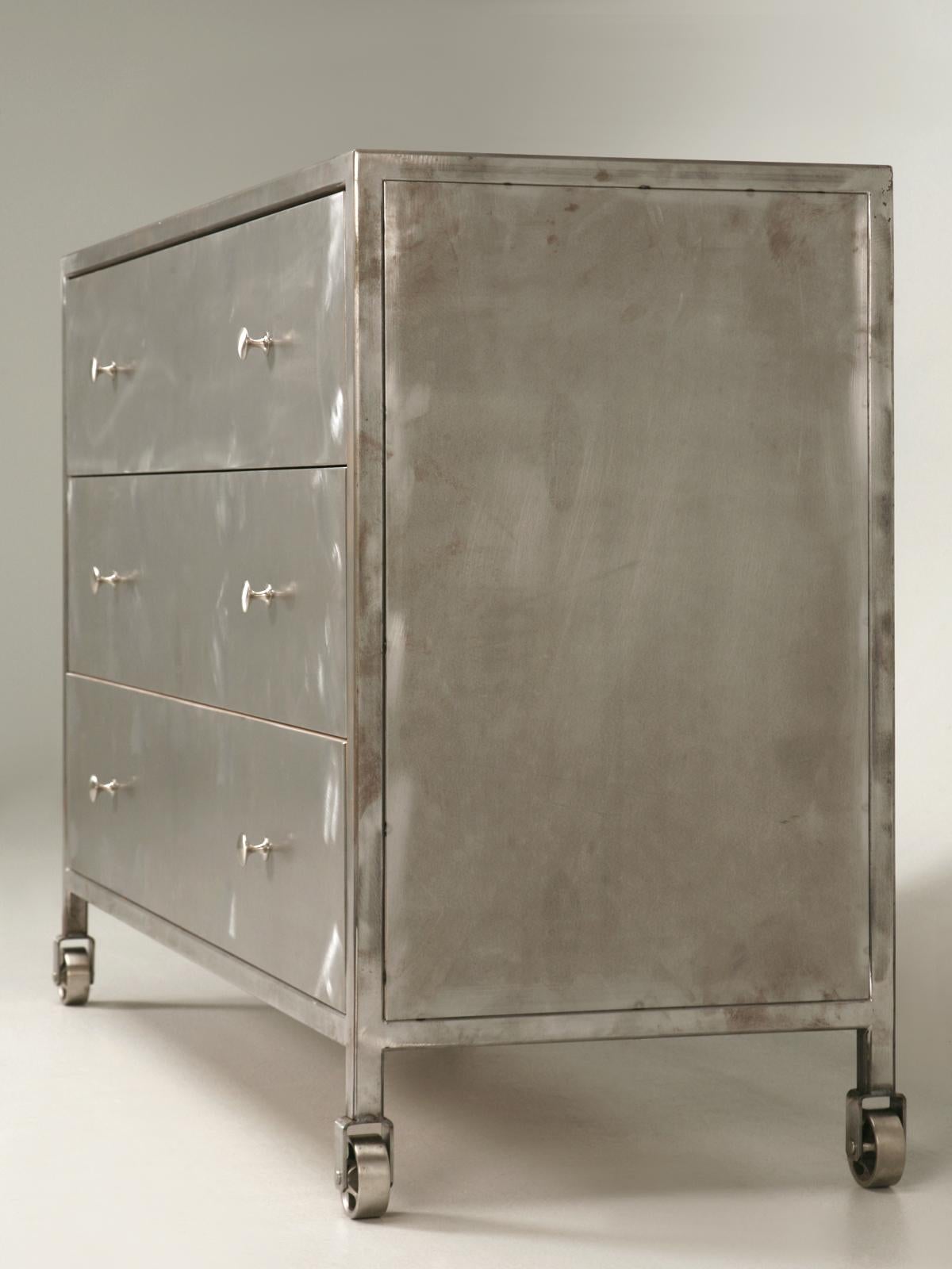 Contemporary Burnished Steel Chest of Drawers Hand Fabricated by Old Plank Cabinetry Any Size