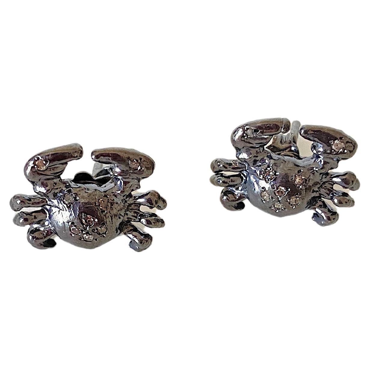 Clous d'oreilles signe du zodiaque cancer en argent sterling brun bruni en vente