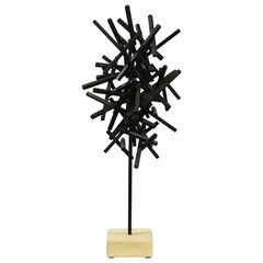 Solid Blackened Cherry Modernist Sculpture by Dave Lasker 