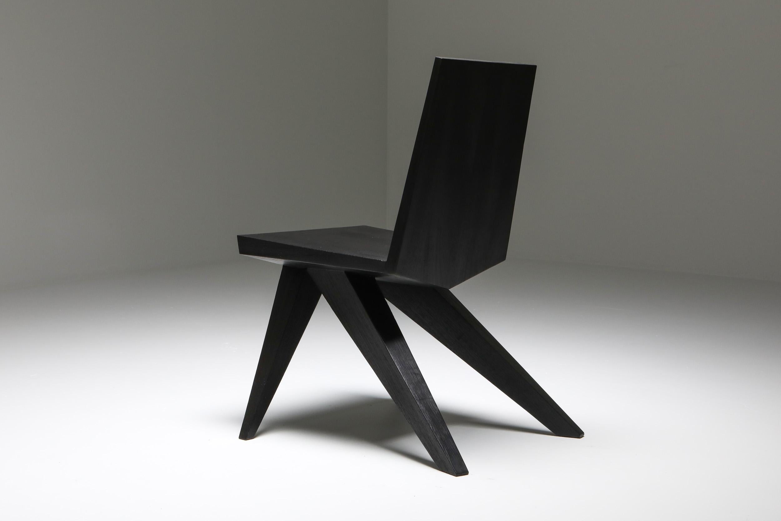 European Burnt and Waxed Black V-Dining Chair by Arno Declercq