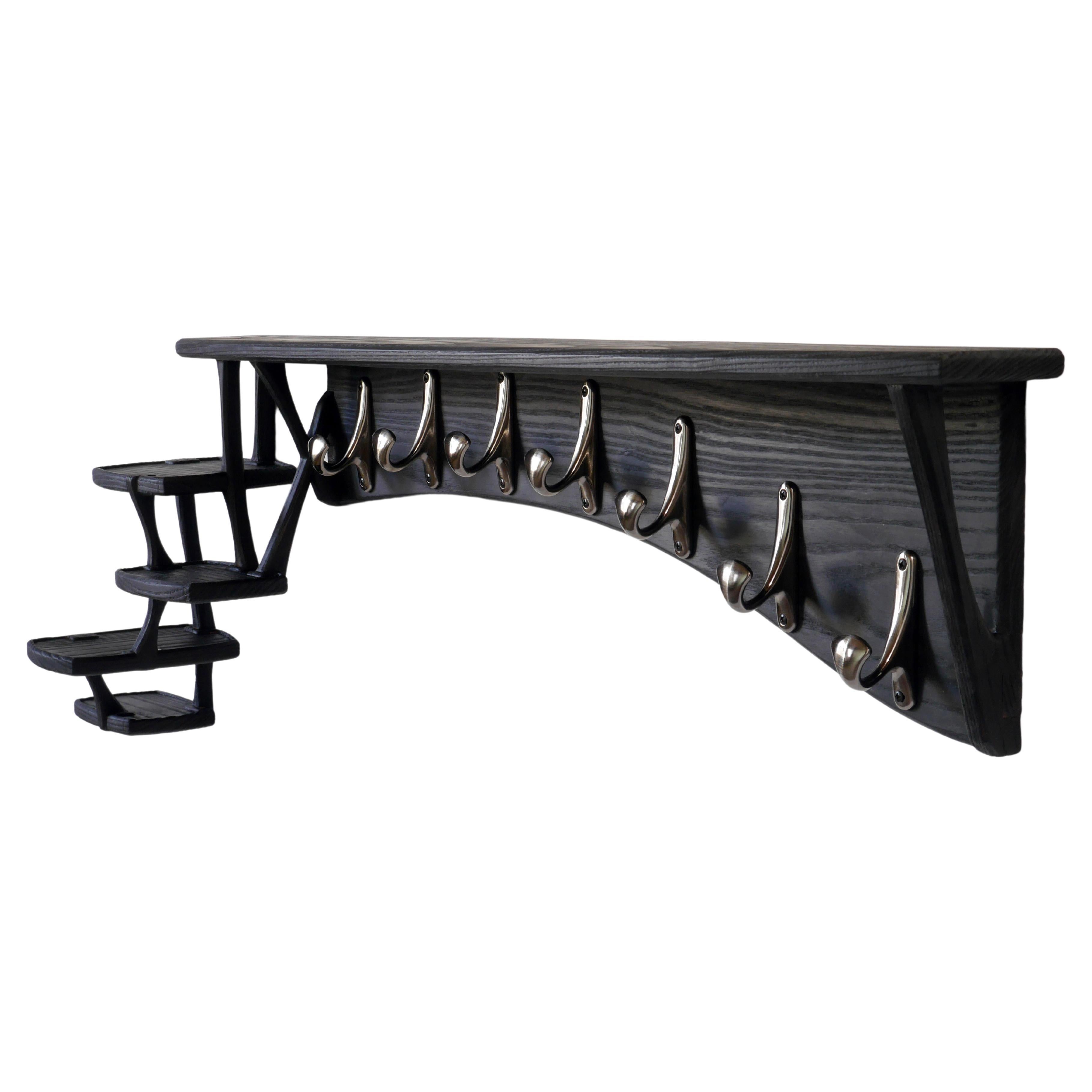 Burnt Ash Cirrus Coat Rack, Modern Wall Mounted Hooks and Shelves by Arid  For Sale at 1stDibs