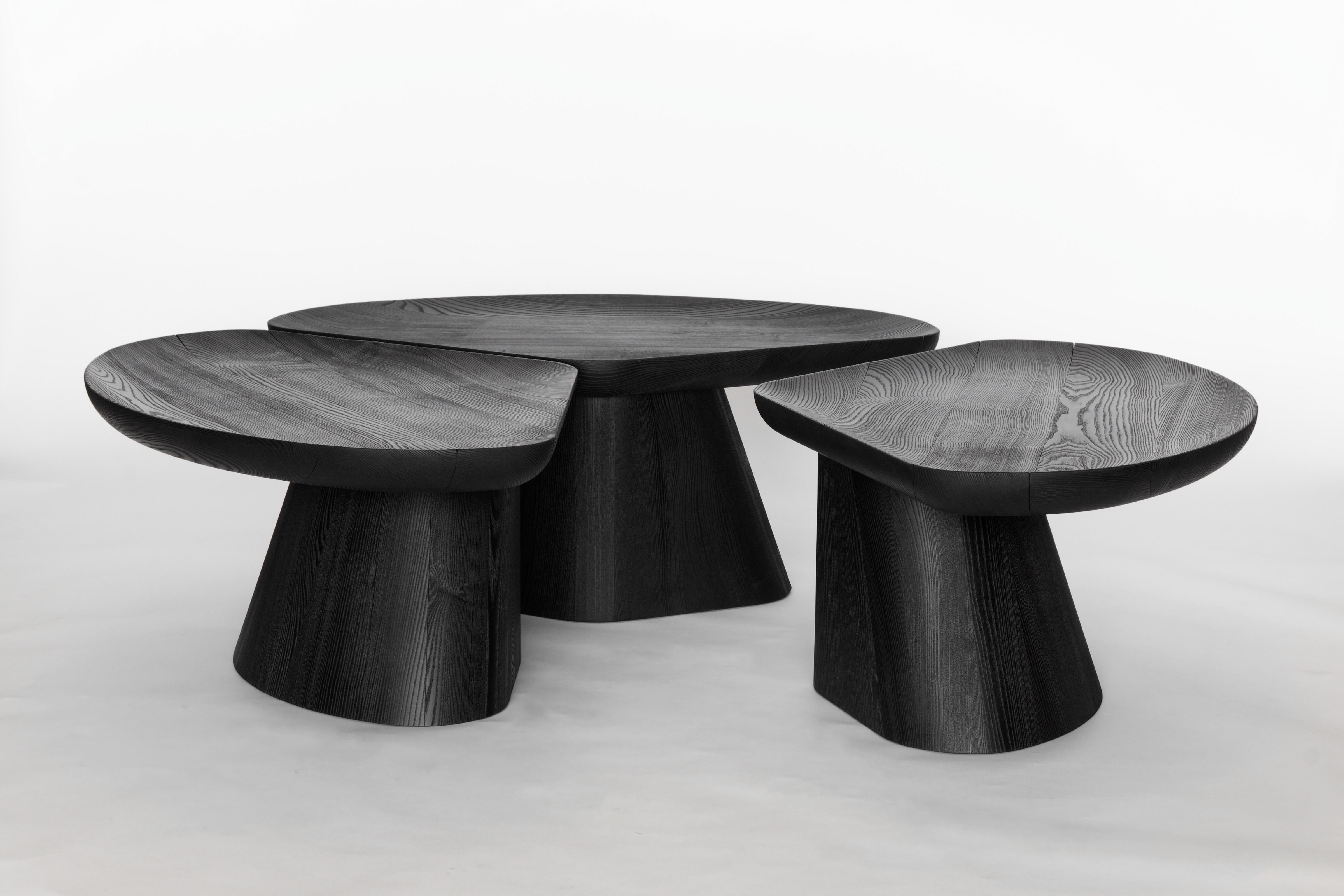Designer Victoria Magniant and cabinetmaker Thomas Lebecel bring their worlds into dialogue through the KI coffee table. 

The three modules that make up this coffee table form a floating cloverleaf in space creating an impression of