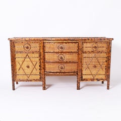 Burnt Bamboo and Grasscloth Credenza or Sideboard