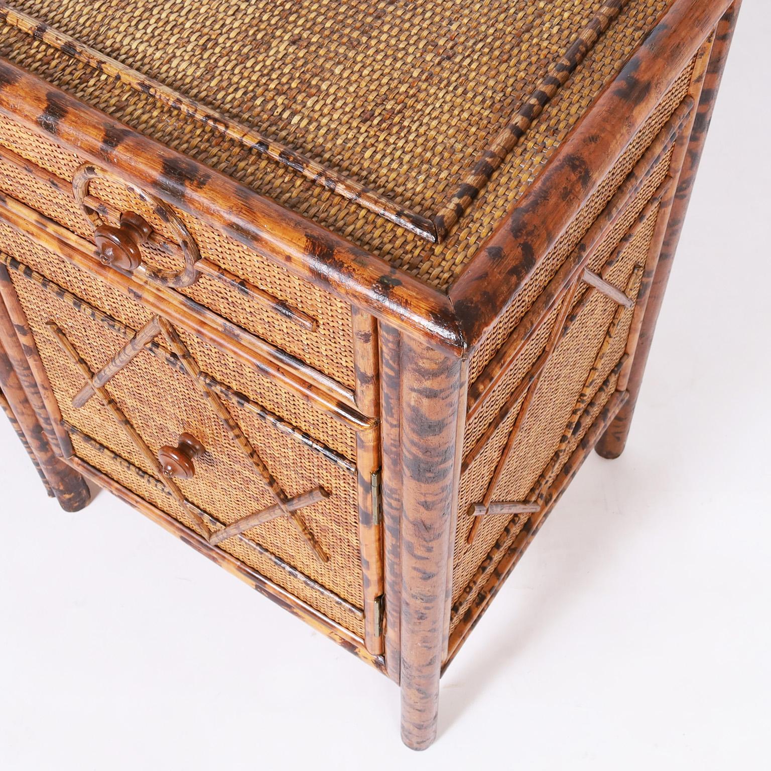 Hand-Woven Burnt Bamboo and Grasscloth Credenza or Sideboard