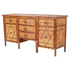 Burnt Bamboo and Grasscloth Credenza or Sideboard