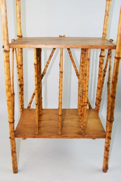 Burnt Bamboo  Ball Finials  3 Tier Small Decorative Etagere Shelving Bookcase