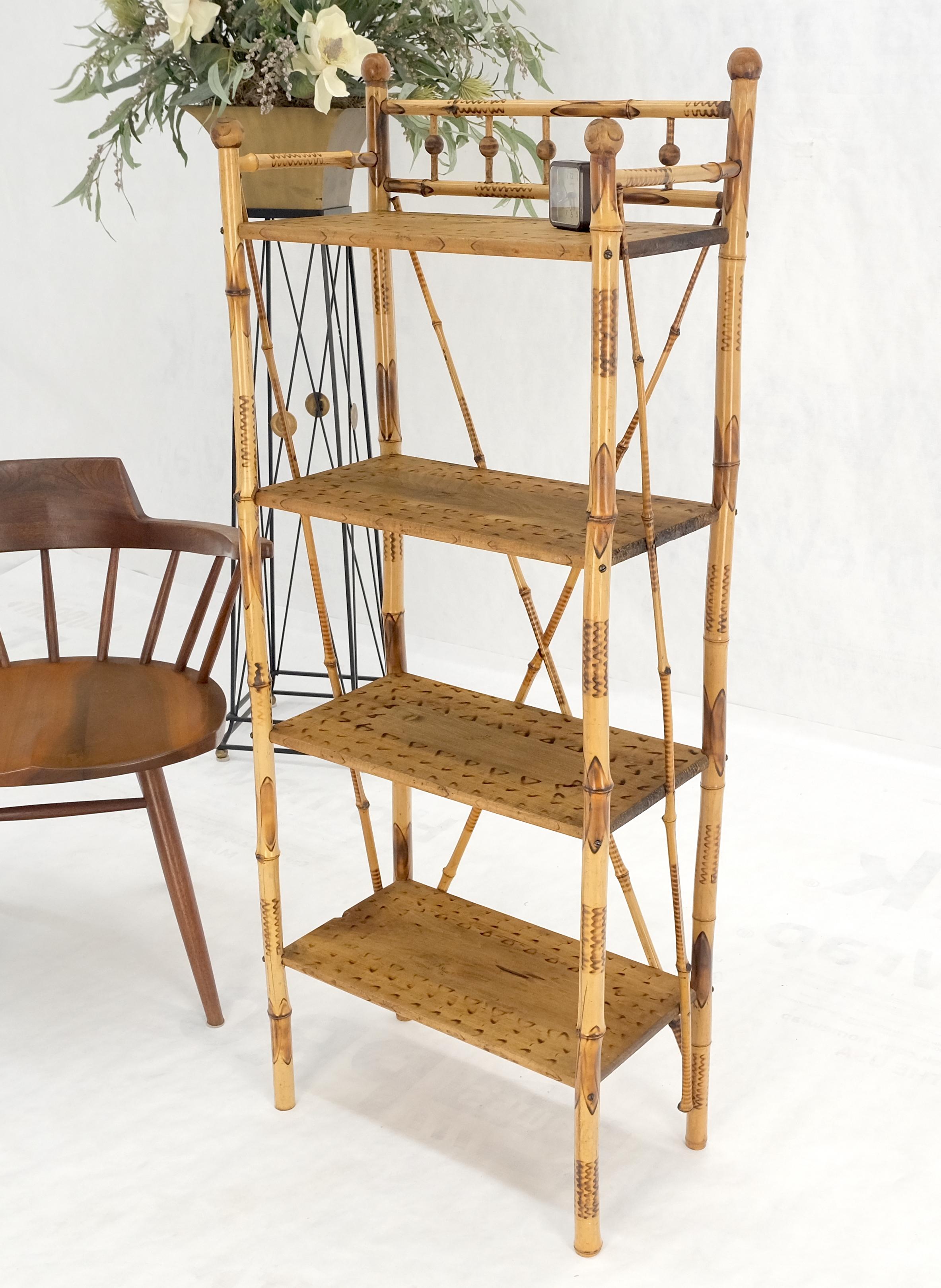Burnt Bamboo Ball Finials 4 Tier Small Decorative Etagere Shelving Bookcase MINT For Sale 5