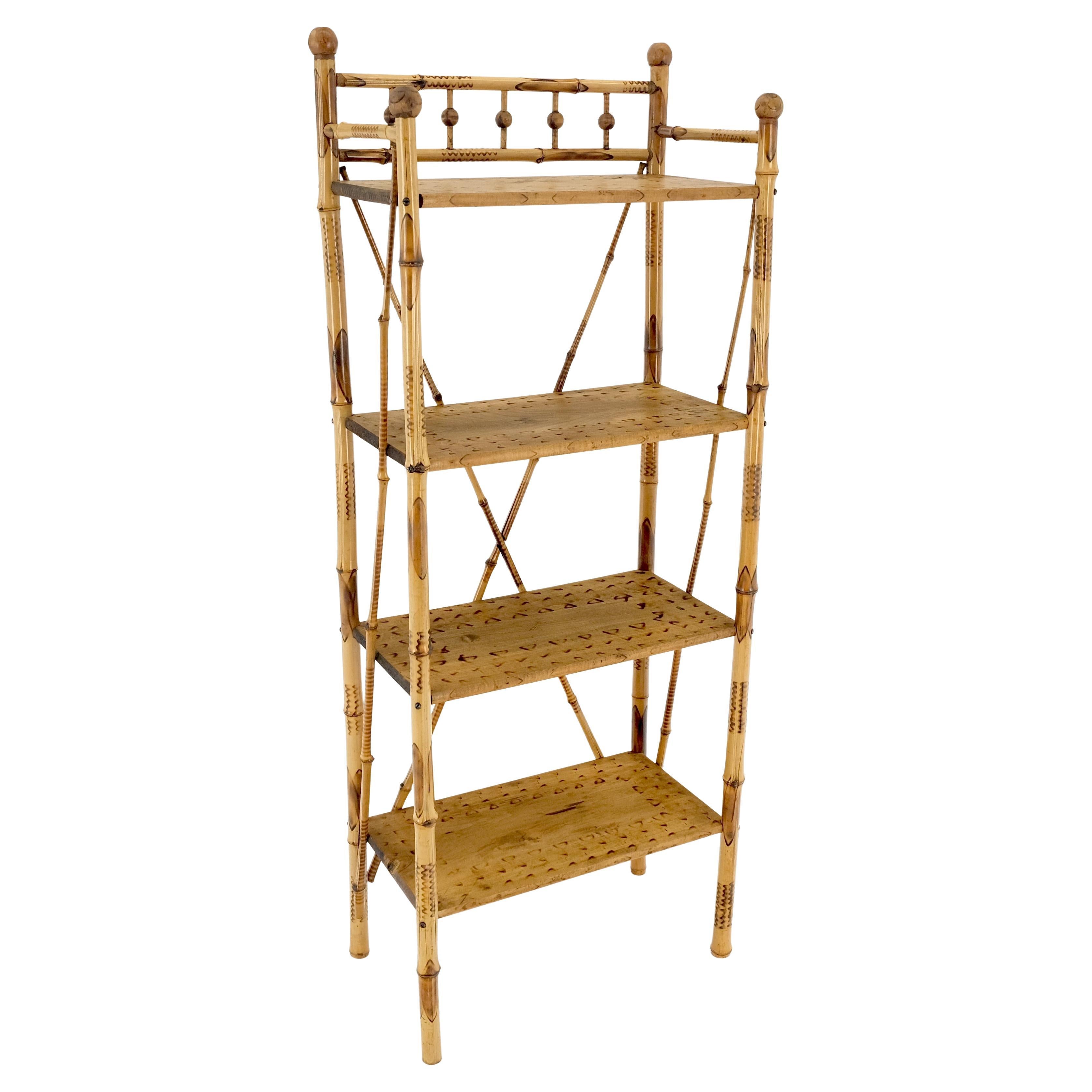 Burnt Bamboo Ball Finials 4 Tier Small Decorative Etagere Shelving Bookcase MINT