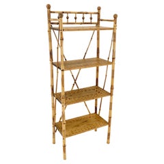 Burnt Bamboo Ball Finials 4 Tier Small Decorative Etagere Shelving Bookcase MINT