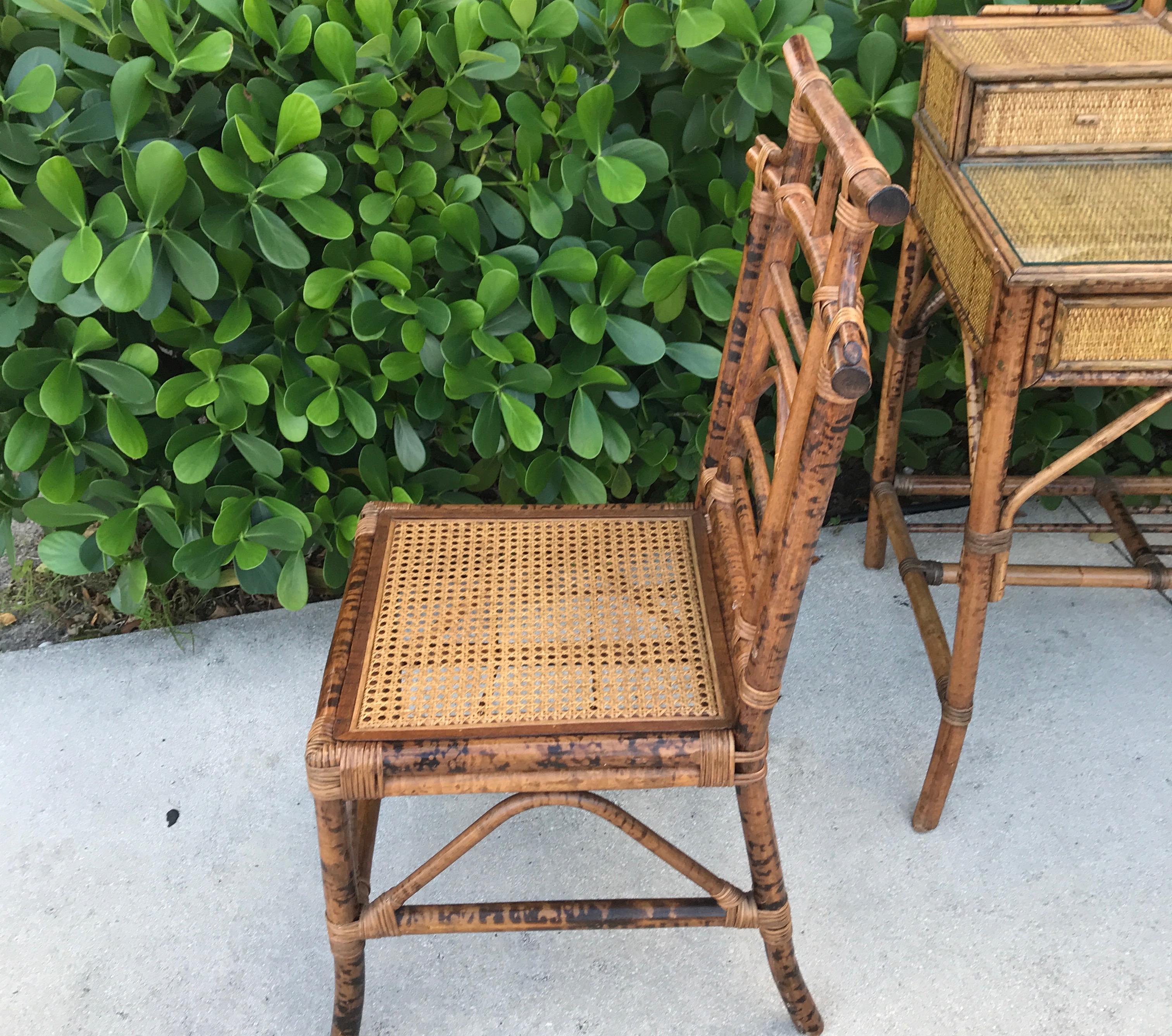 Burnt Bamboo Chinoiserie Desk and Chair 6