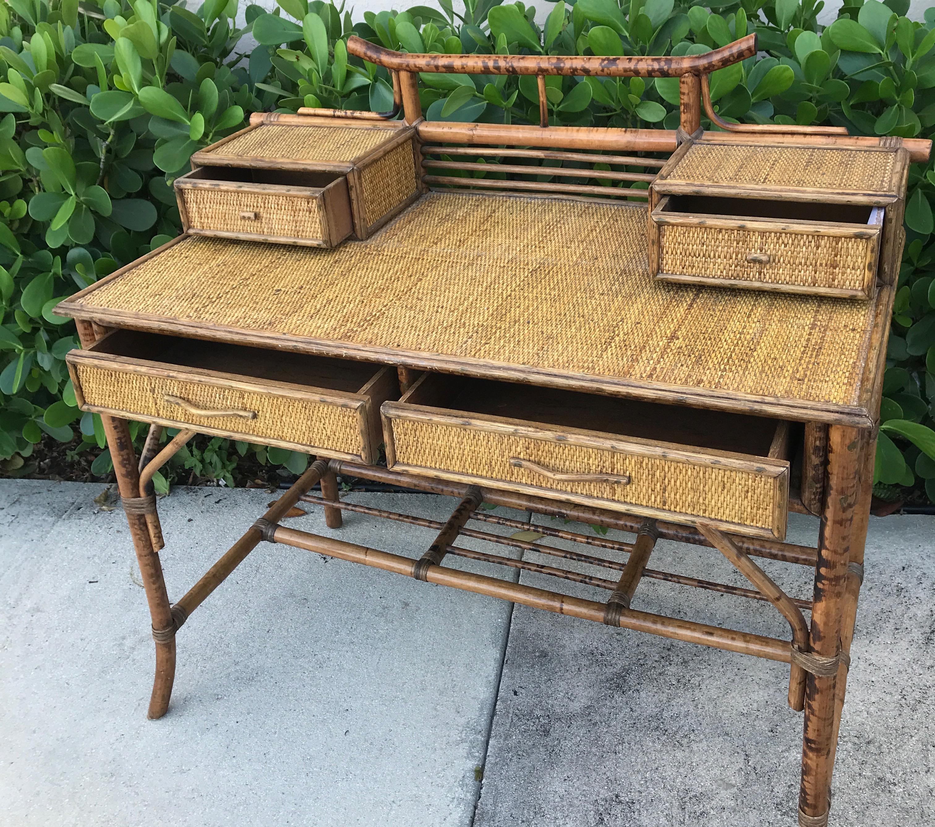 Burnt Bamboo Chinoiserie Desk and Chair 1