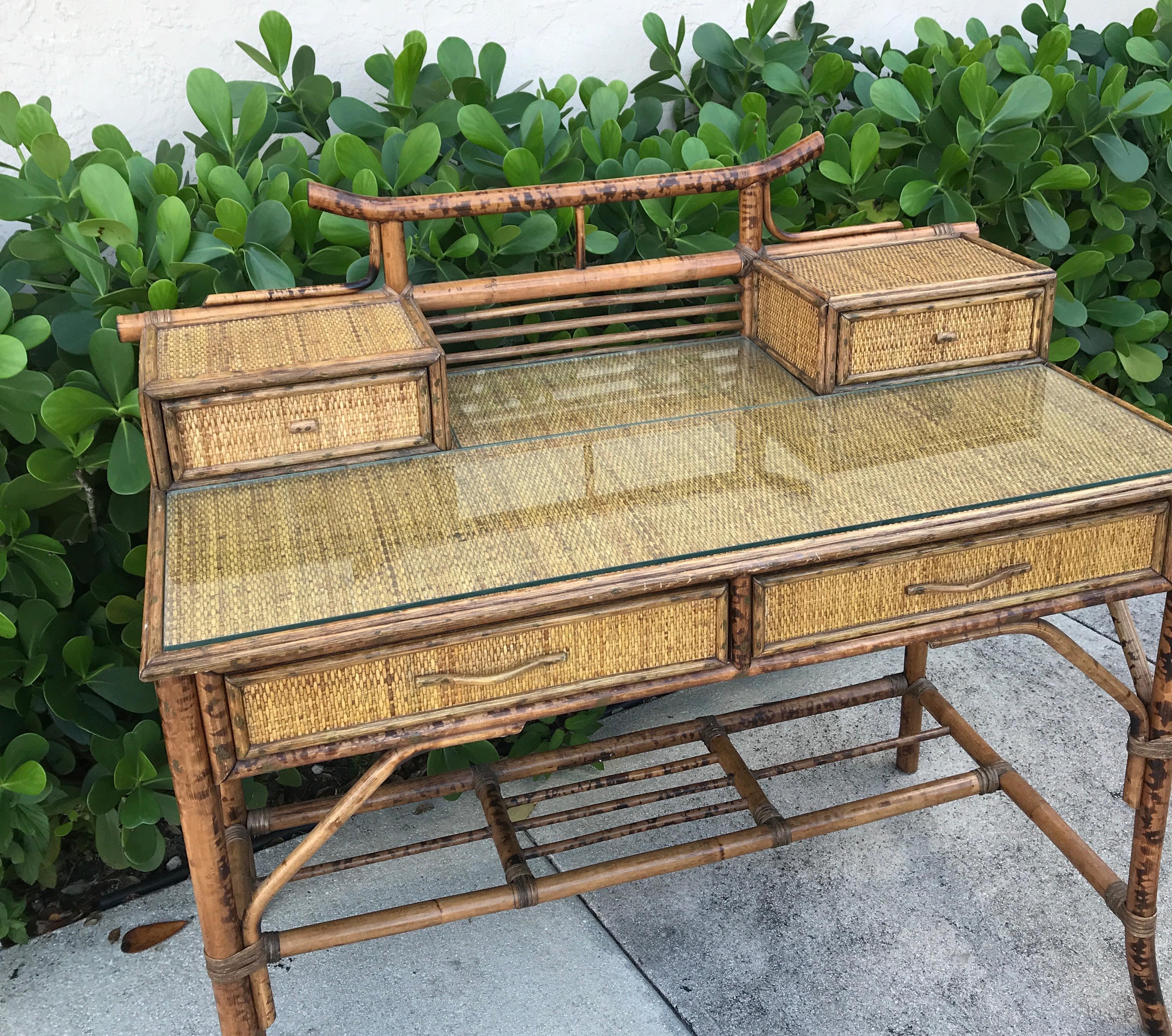 Burnt Bamboo Chinoiserie Desk and Chair 2