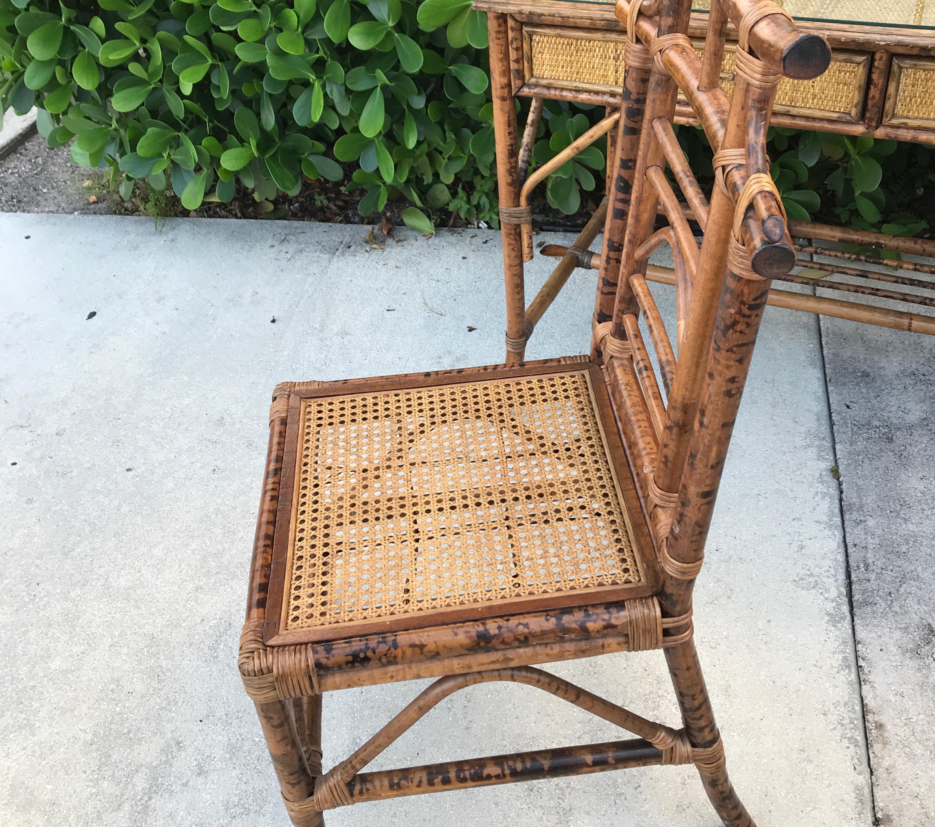 Burnt Bamboo Chinoiserie Desk and Chair 4