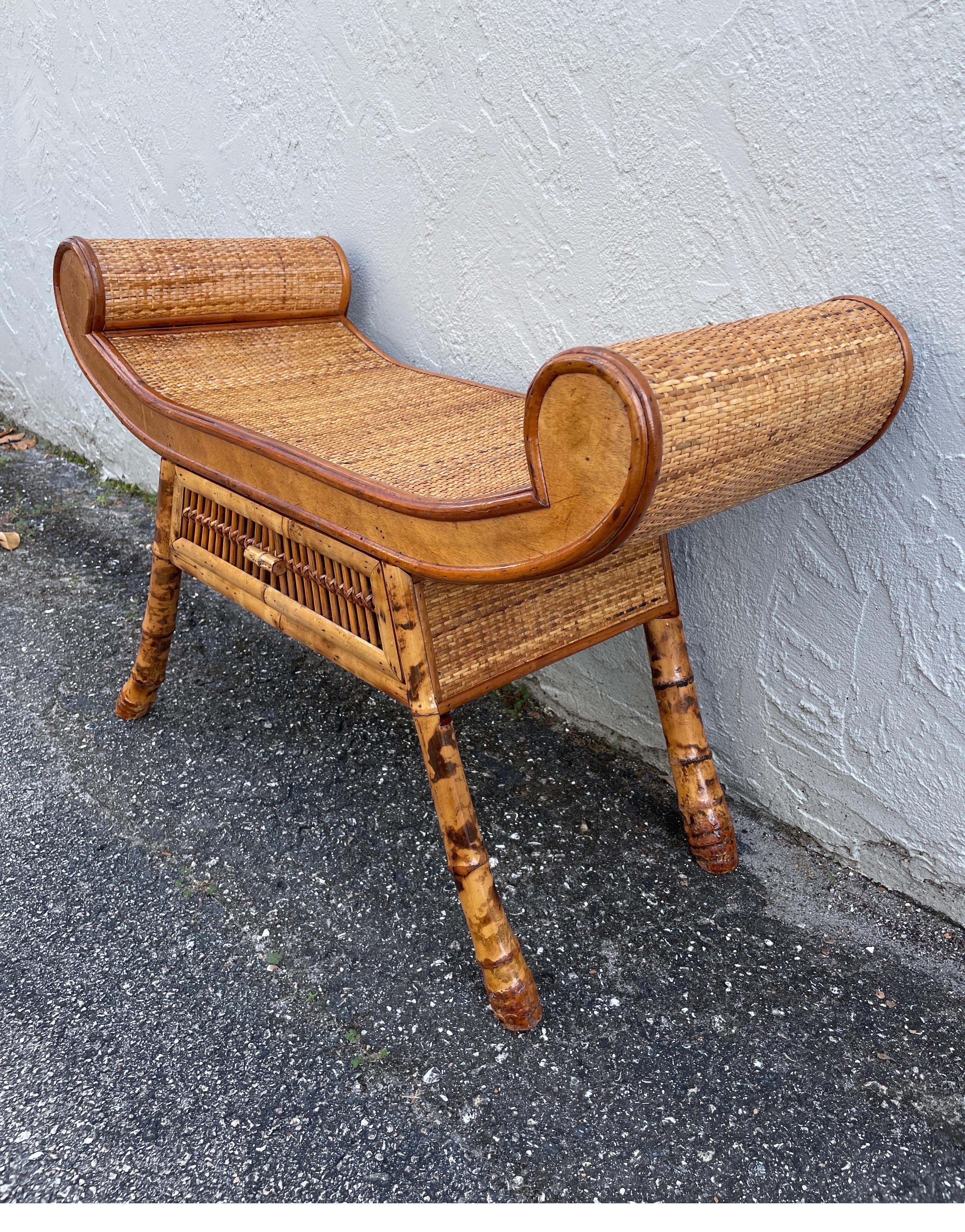 Burnt Bamboo Chinoiserie Style Bench In Good Condition In West Palm Beach, FL