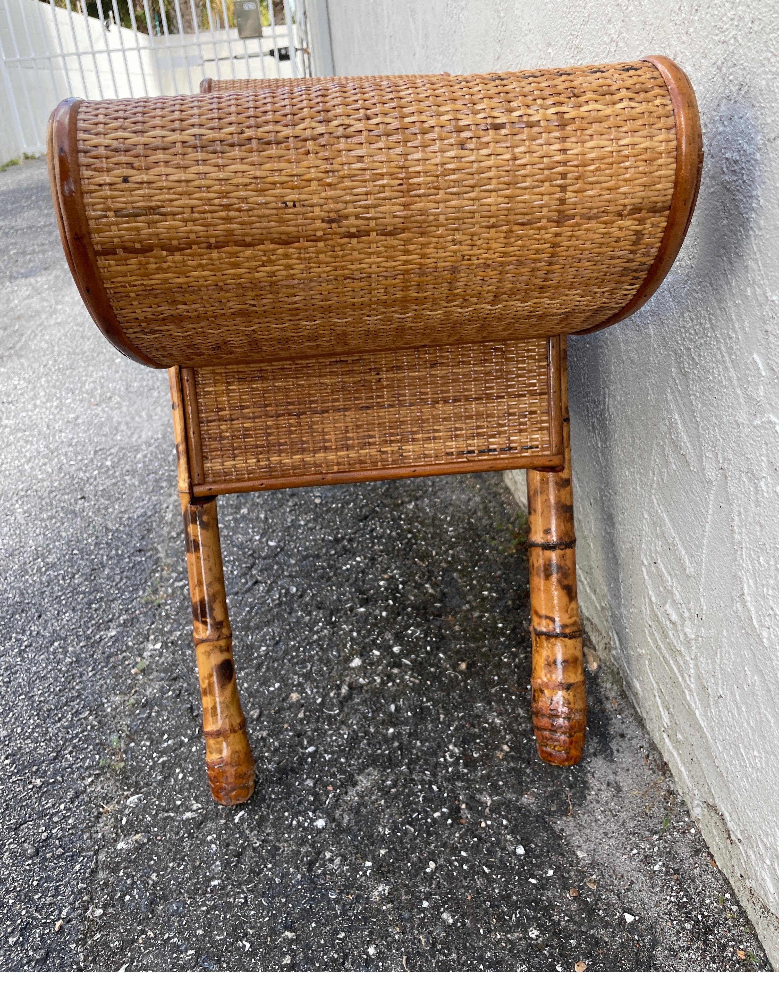 20th Century Burnt Bamboo Chinoiserie Style Bench