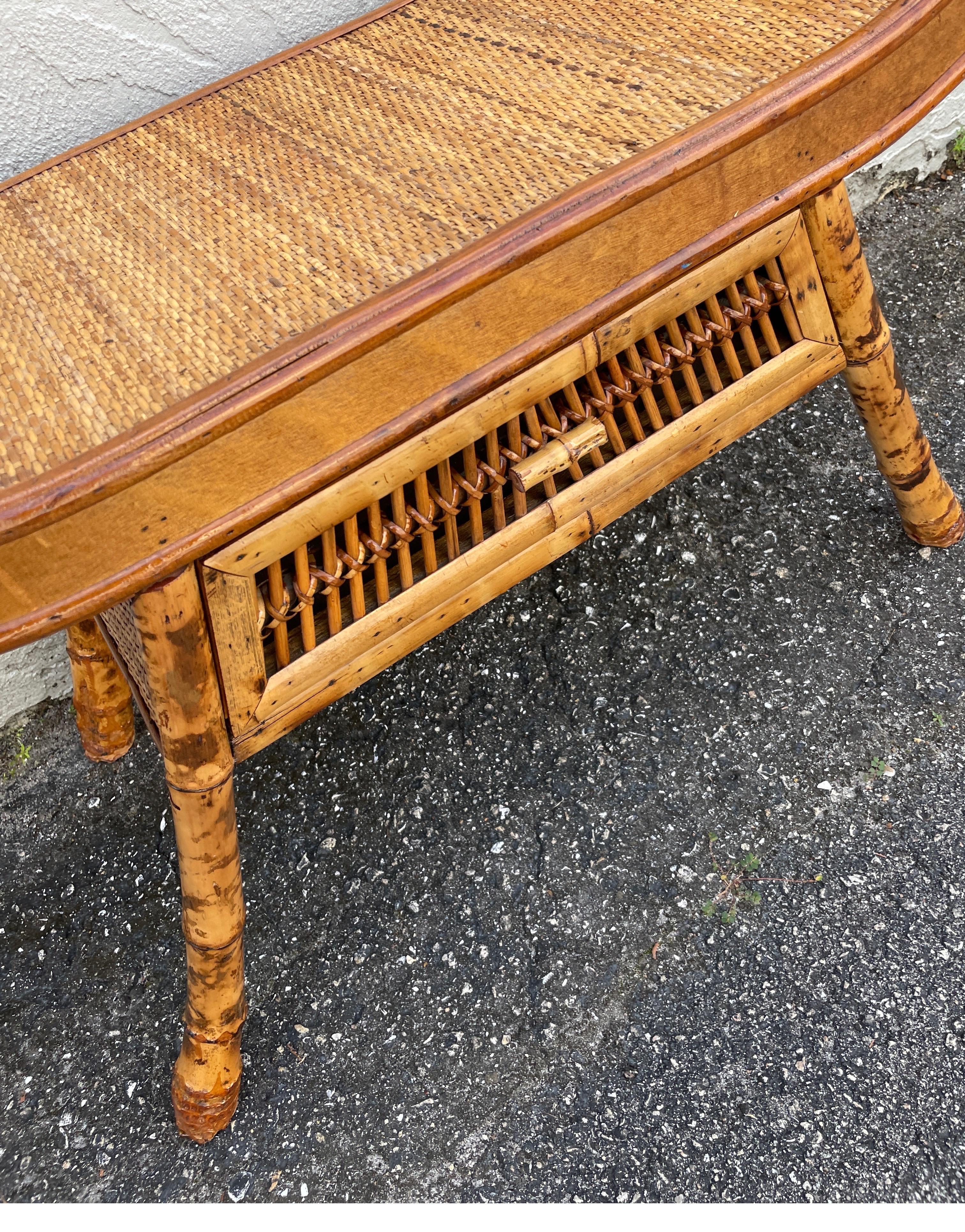 Burnt Bamboo Chinoiserie Style Bench 1
