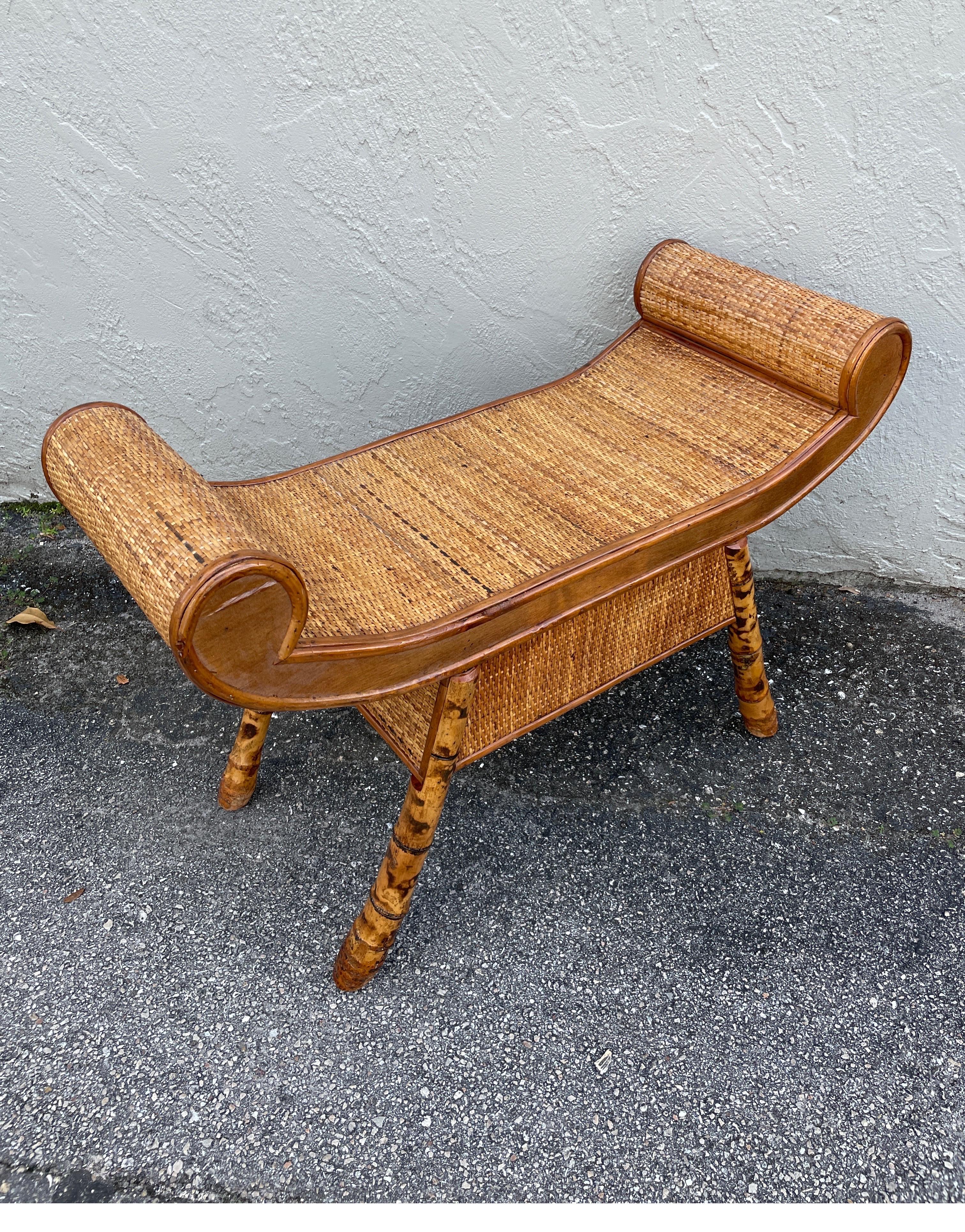 Burnt Bamboo Chinoiserie Style Bench 4