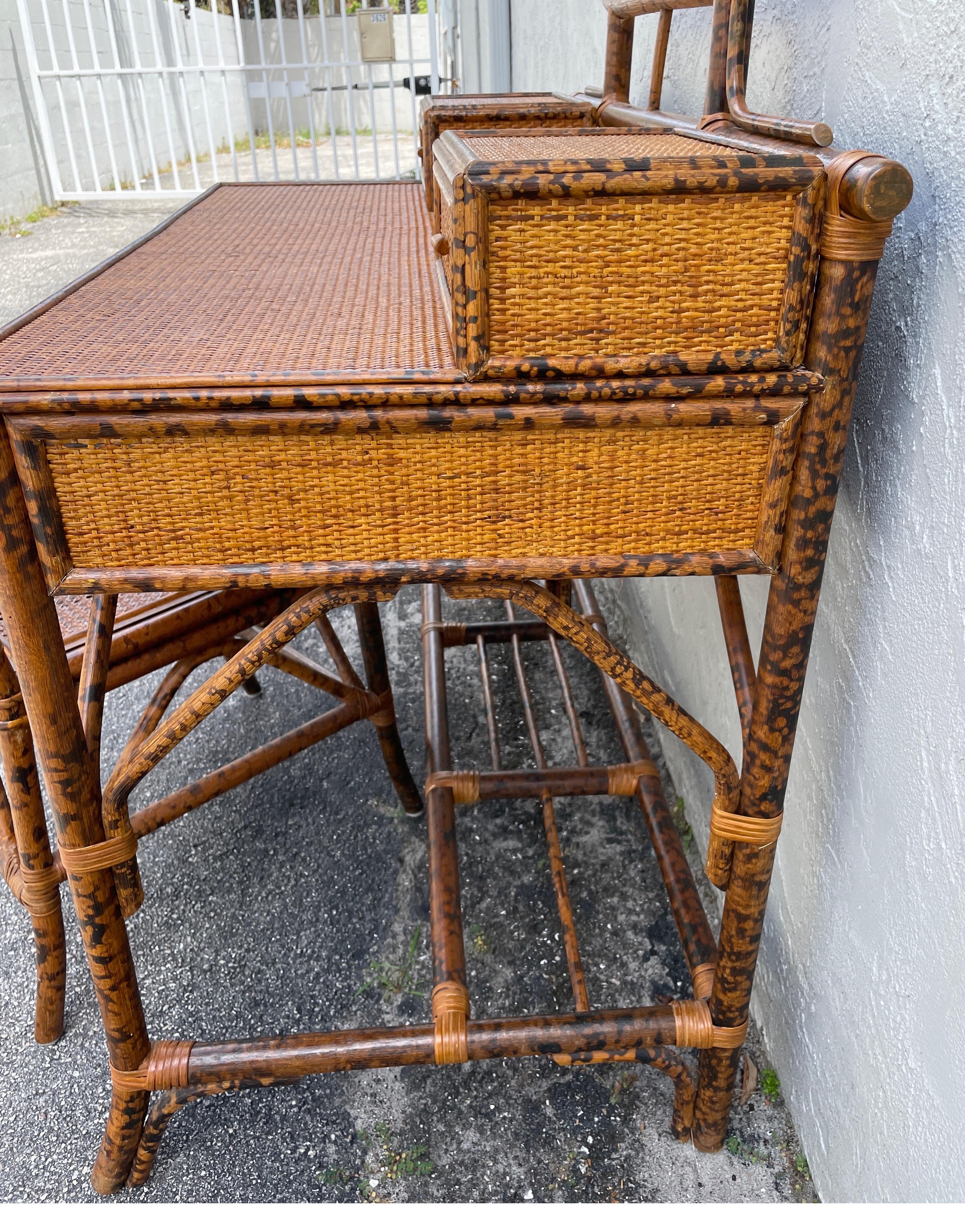 Burnt Bamboo Chinoiserie Style Desk & Chair set 9