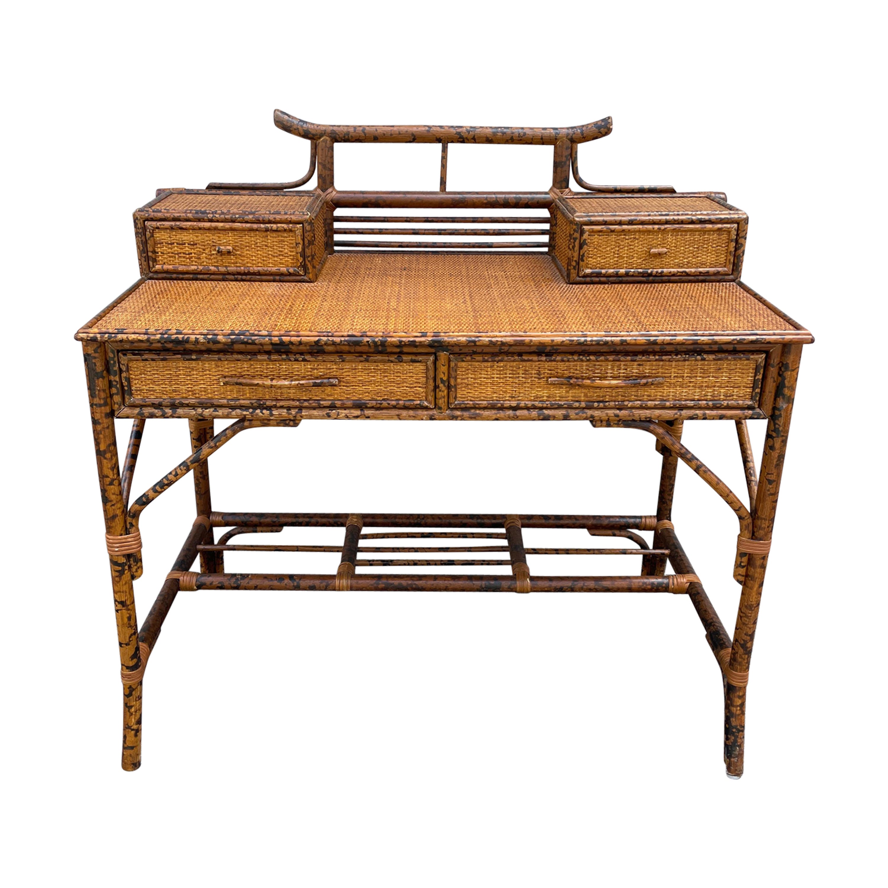 Burnt Bamboo Chinoiserie Style Desk 
Chair set