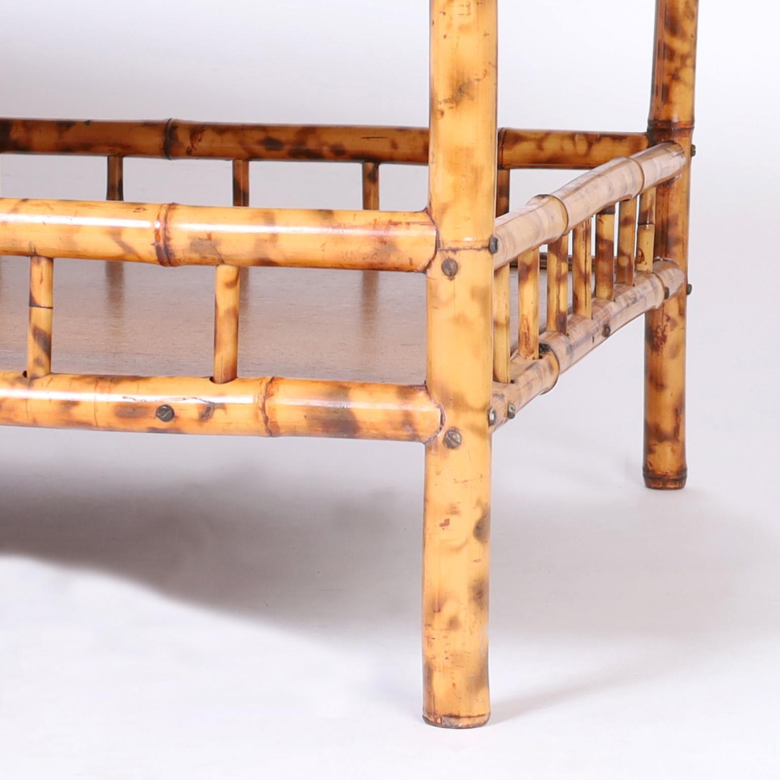 20th Century Burnt Bamboo Coffee Table with a Decoupage Top