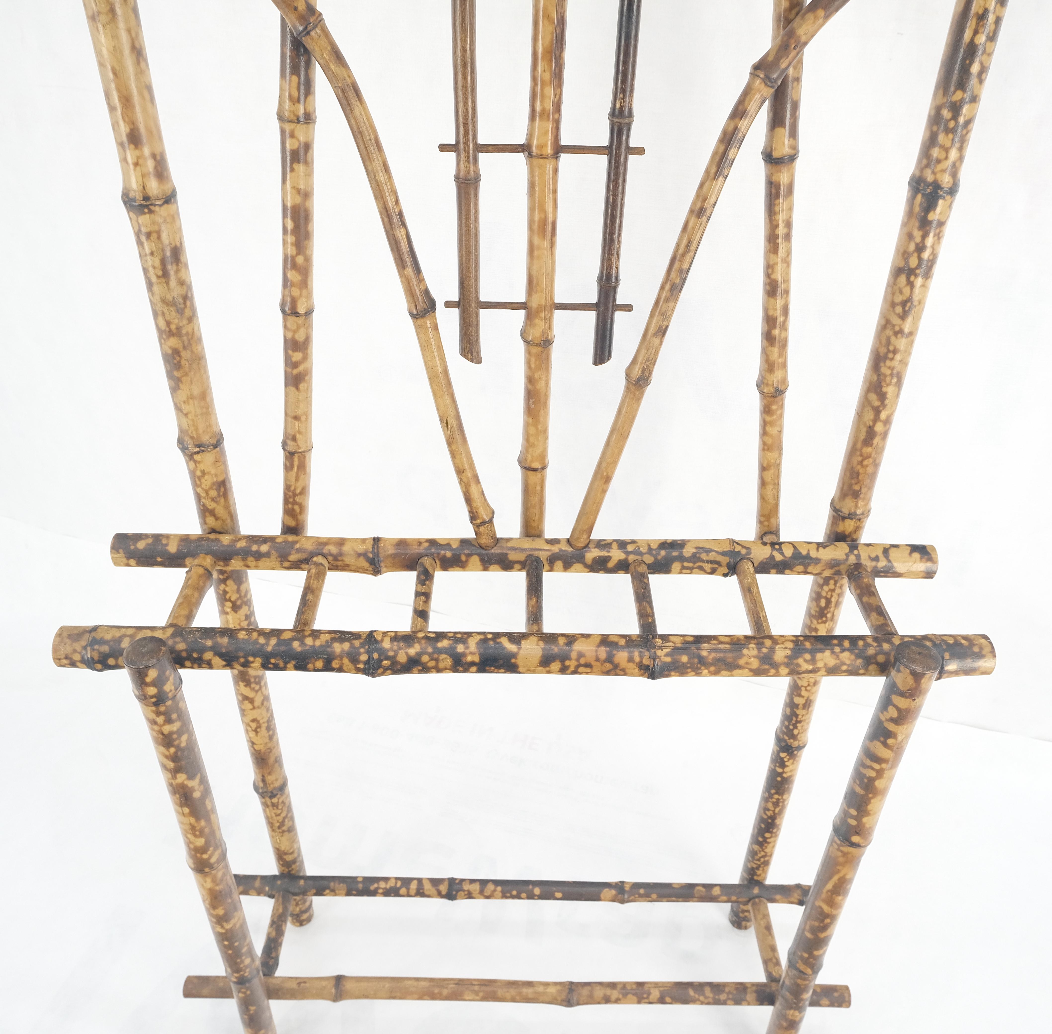 Lacquered Burnt Bamboo Decorative Wall Coat Rack Mirror Umbrella Stand MINT! For Sale