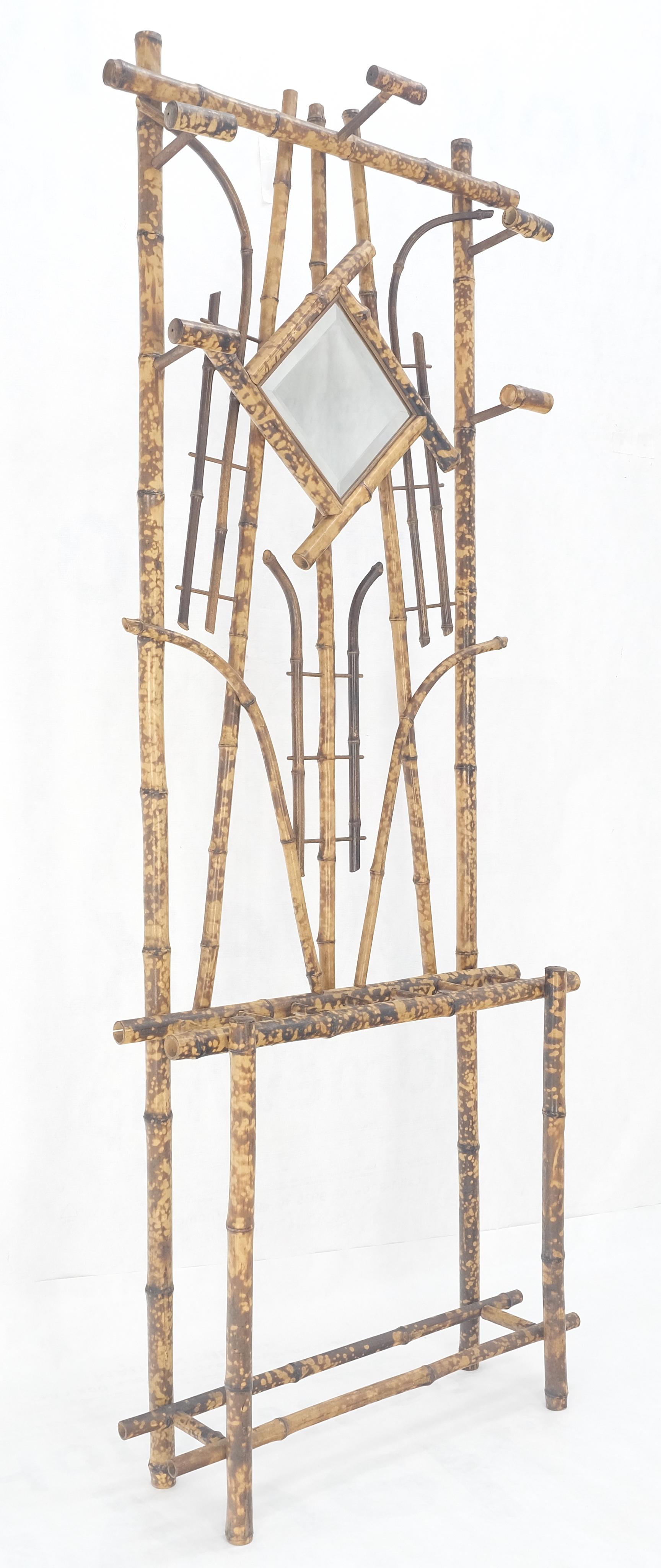 Burnt Bamboo Decorative Wall Coat Rack Mirror Umbrella Stand MINT! In Good Condition For Sale In Rockaway, NJ