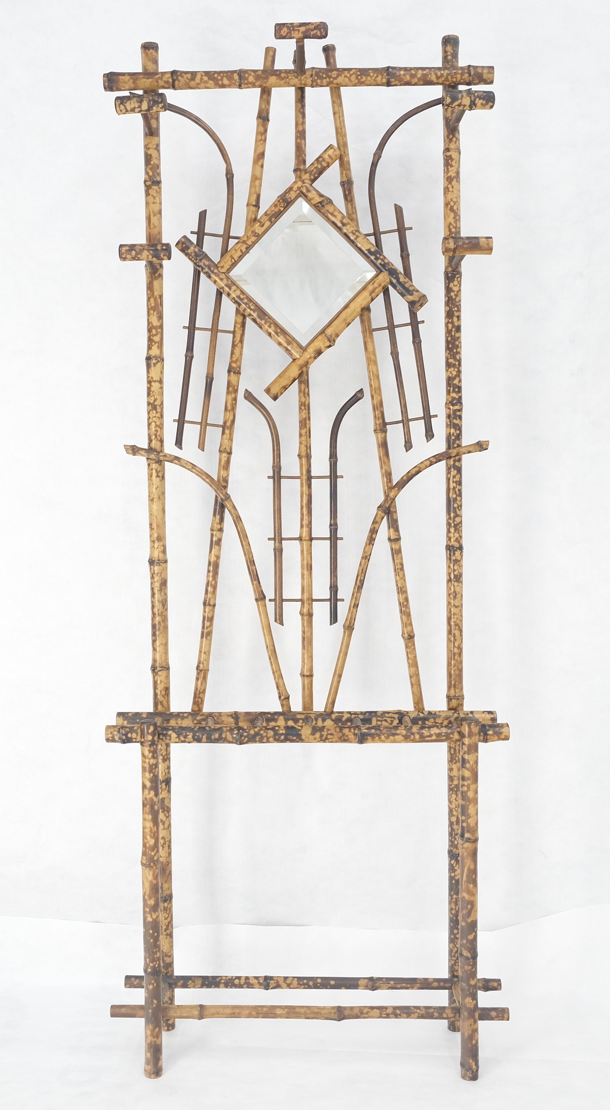 Burnt Bamboo Decorative Wall Coat Rack Mirror Umbrella Stand MINT! For Sale 1